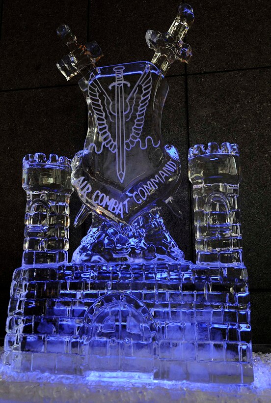 An ice sculpture of the Air Combat Command crest, is displayed during the Order of the Sword Ceremony Sept. 12, 2011, in Hampton, Va. The Order of the Sword was established early in the 12th century as way for enlisted members to recognize officers as ?leaders among leaders.? (U.S. Air Force photo by Staff Sgt. Dana Hill/Released)
