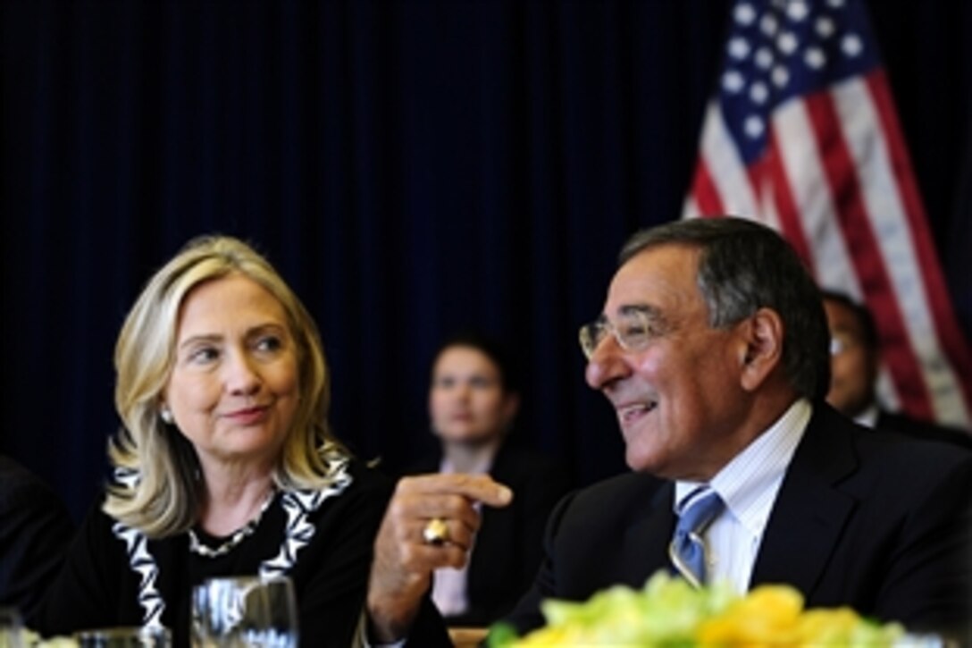 Secretary of State Hillary Rodham Clinton and Defense Secretary Leon E. Panetta meet with Australian Minister of Defense Stephen Smith and Australian Foreign Minister Kevin Rudd for U.S.-Australia Ministerial Consultations at the Presidio in San Francisco, Sept. 15, 2011.  The delegation is meeting to discuss areas of mutual interests and to celebrate the 60th anniversary of the ANZUS Treaty, signed in 1951 by Australia, New Zealand and the United States. 