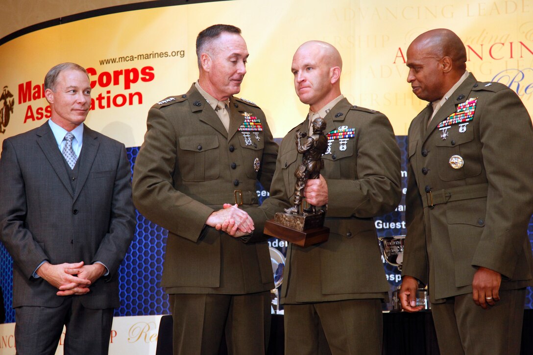 Assistant Commandant of the Marine Corps Gen. Joseph F. Dunford gives the keynote speech at the first Marine Corps Association Intelligence Award Dinner Sept. 15, 2011 in Arlington, Va. Four Marines and one civilian were recognized for excellent work in Marine Corps intelligence. The awards are named after Marines who have served the intelligence community.