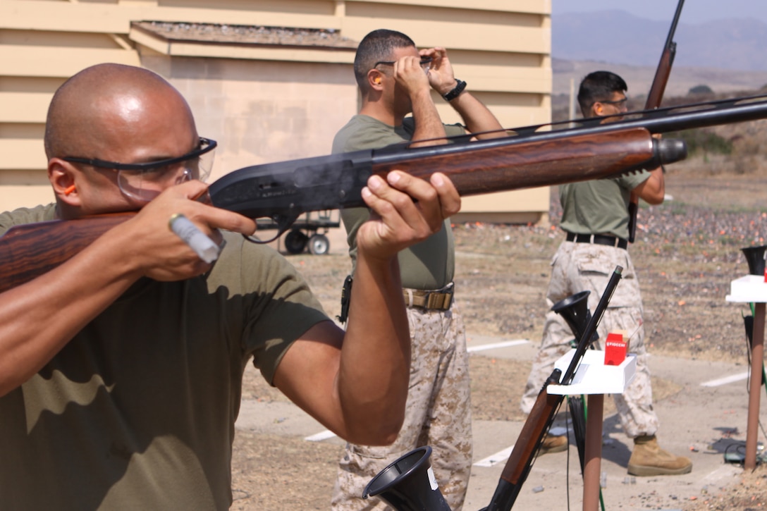 Sgt. Mario Ramos, administrative clerk, Deployment Processing Command, Marine Corps Base, Camp Pendleton, takes his turn on the firing line during USAA's Pendleton Cup Challenge at the Skeet and Trap range in the 25 area, September 15. The USAA Pendleton Cup Challenge offers a plethora of activities base-wide and is open to all active duty Marines & Sailors stationed aboard Camp Pendleton. For more information, contact the Athletic Department at 725-6195.