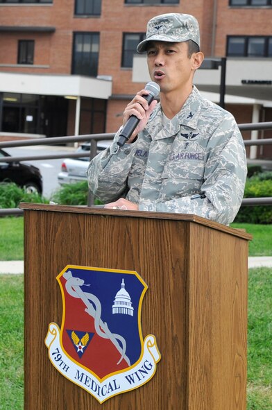 Col. Rudolph Cachuela, Commander of the 779th Medical Group, Joint Base Andrews Md., gives opening remarks during a ceremony that designates the Malcolm Grow Medical Center as the Malcolm Grow Medical Clinic. Originally christened as the United States Air Force Hospital Andrews, in 1958, it was it was renamed in 1962 in honor of Maj. Gen. (Dr.) Malcolm Grow, who was the U.S. Air Force’s first Surgeon General in 1949. (U.S. Air Force photo by Staff Sgt. Raymond Mills) 