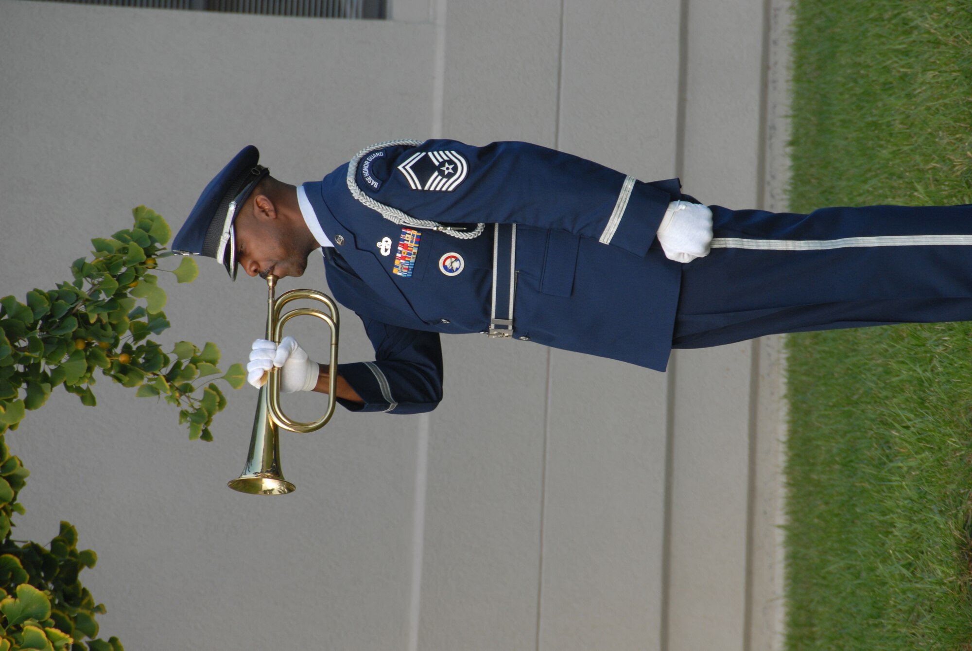 WRIGHT-PATTERSON AIR FORCE BASE, Ohio – Senior Master Sgt Michael Bailey, 445th Honor Guard member, plays Taps during the annual 9/11 remembrance ceremony here Sept. 11, marking the ten year anniversary of the attacks. (U.S. Air Force photo/Senior Airman Matthew Cook)