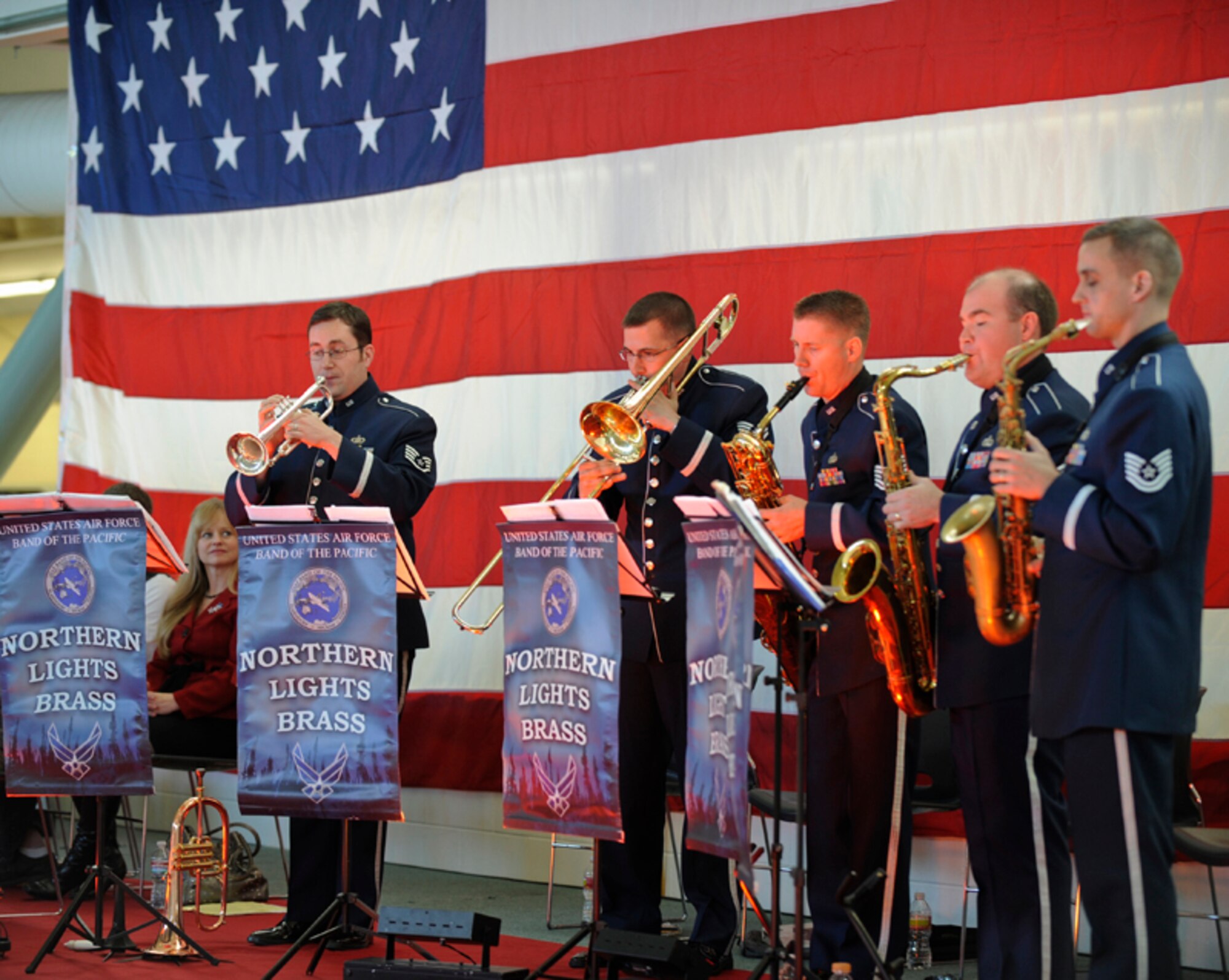 The Northern Lights Brass, part of the U.S. Air Force Band of the Pacific, performs
at a 9/11 memorial ceremony in Wasilla Sunday. (U.S. Air Force photo/Steven White)