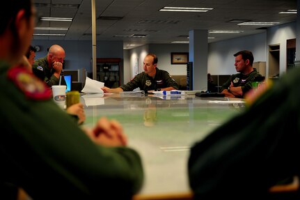 U.S. Air Force Capt. Keith Grawert, a pilot from the 15th Airlift Squadron, Joint Base Charleston, gives a crew brief in preparation for Joint Operation Access Exercise (JOAX), Sept 7 2011.  JOAX is a one-week exercise to prepare the Air Force and the Army to respond to worldwide crises and contingencies. (U.S. Air Force photo/Staff Sgt. Nicholas Pilch) (RELEASED)
