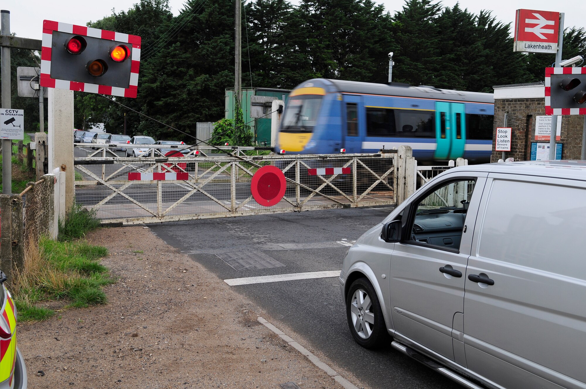 ROYAL AIR FORCE LAKENHEATH, England - Photo of the Lakenheath level crossing located between Feltwell and Lakenheath Sept. 9, 2011.  The Lakenheath crossing is one of the top four most abused crossings in the East Anglia region.  In a 24-hour period, approximately 6,000 vehicles and 70 train movements use this level crossing.  (U.S. Air Force photo by Staff Sgt. Connor Estes)
