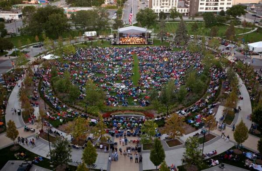 A panoramic view of of the audience at Turner Park in Omaha, NE at a joint concert presented by The USAF Heartland of America Band and the Omaha Symphony.  (Photo courtesy Kent Sievers/The Omaha World Herald)