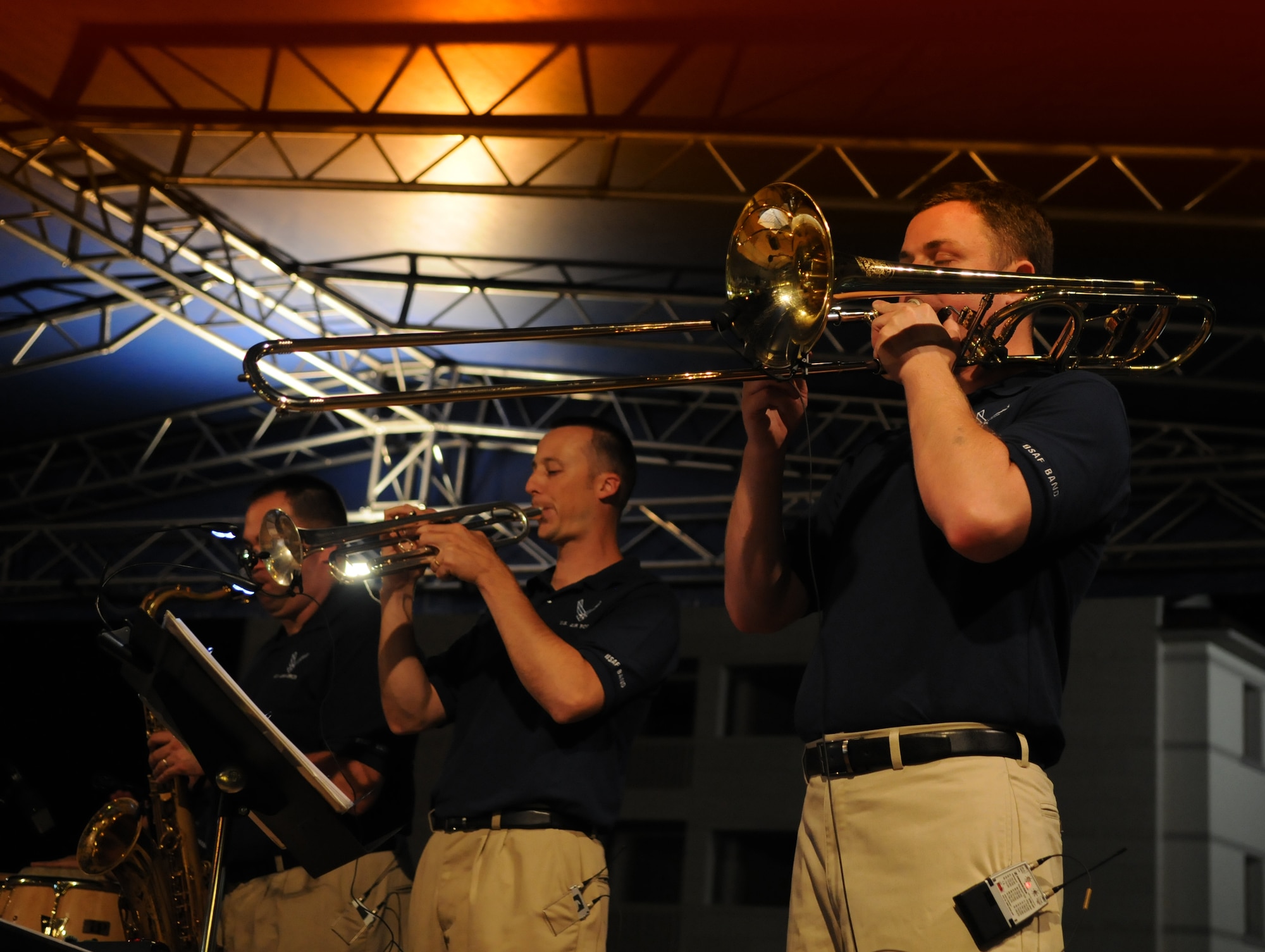 Members of the band “Direct Hit," perform for Aviano community members Sept. 15 in the Aviano town square. Direct Hit is one of USAFE's popular music ensembles and delivers high energy performances representing the professionalism of the men and women of the United States Air Force.  (U.S. Air Force photo/Staff Sgt. Justin Weaver)