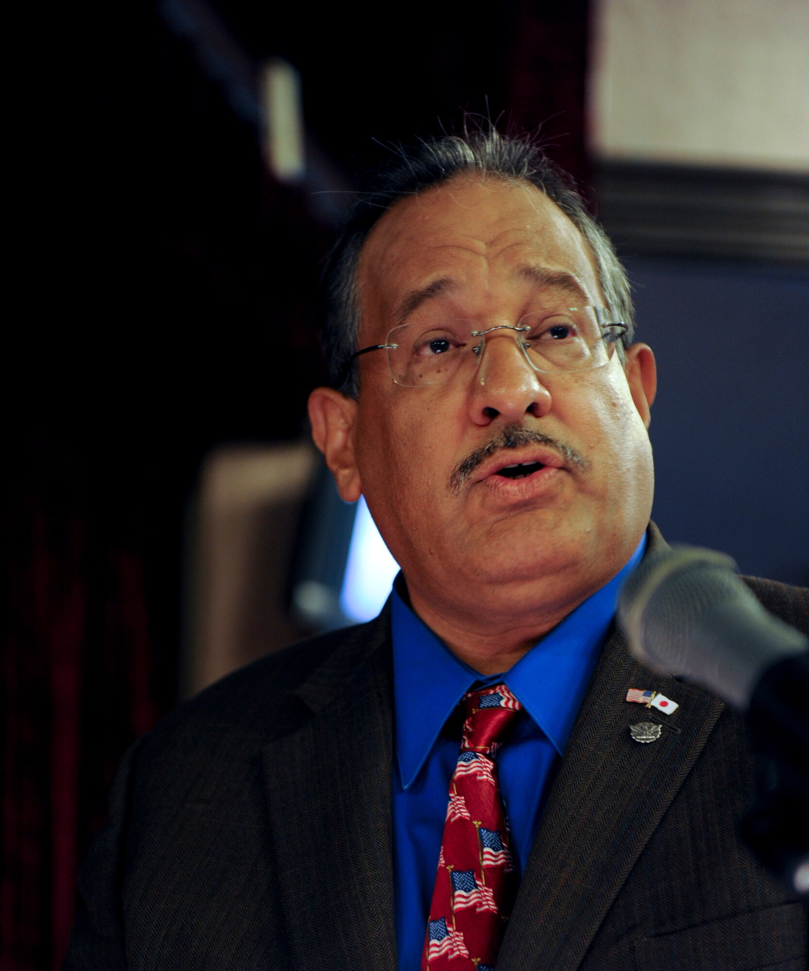Felipe Jimenez, 18th Mission Support Group deputy commander, speaks during Kadena's POW/MIA ceremony on Sept. 16, 2011. Jimenez spoke of the selfless sacrifice of prisoners of war and those missing in action. (U.S. Air Force photo by Airman 1st Class Brooke P. Beers/released)