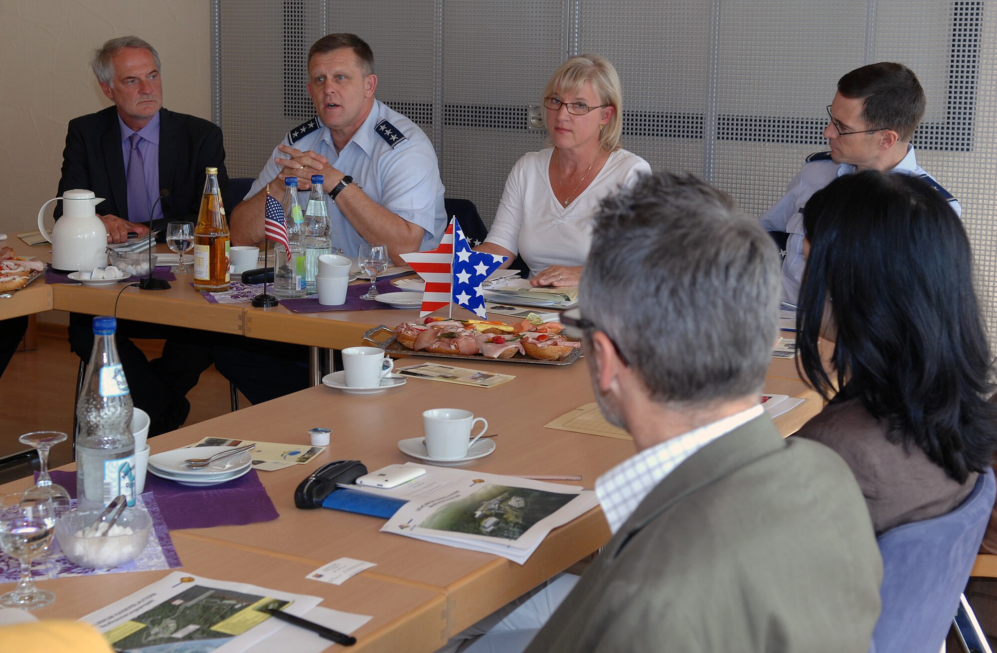 Lt. Gen. Frank Gorenc, 3rd Air Force commander, makes a point during a semiannual mayors’ forum September 14 to discuss ongoing plans for construction of a new medical facility. General Gorenc, also the Kaiserslautern Military Community commander, led a delegation of Air Force and Army leaders who met with local German mayors and other government officials. Official U.S. Air Force photograph by CMSgt David W. Richards, USAF.  (Released)