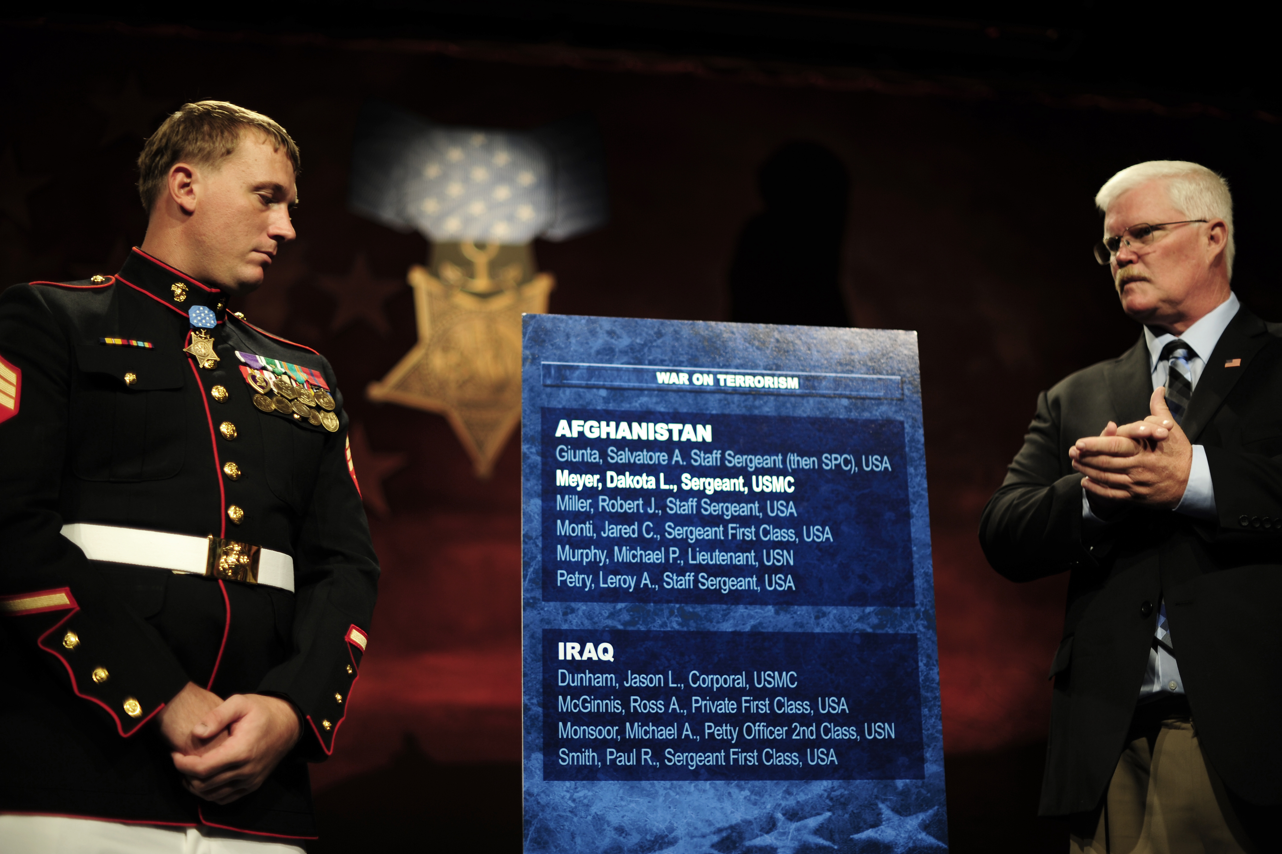 Medal Of Honor Recipient Marine Corps Sgt Dakota L Meyer And His Father Mike Stand Next