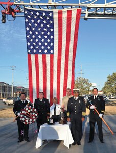 Firefighters pay tribute to victims and fallen comrades of the Sept. 11, 2001 terror attacks during a Sept. 9 ceremony at Fort Sam Houston. (Courtesy photo)