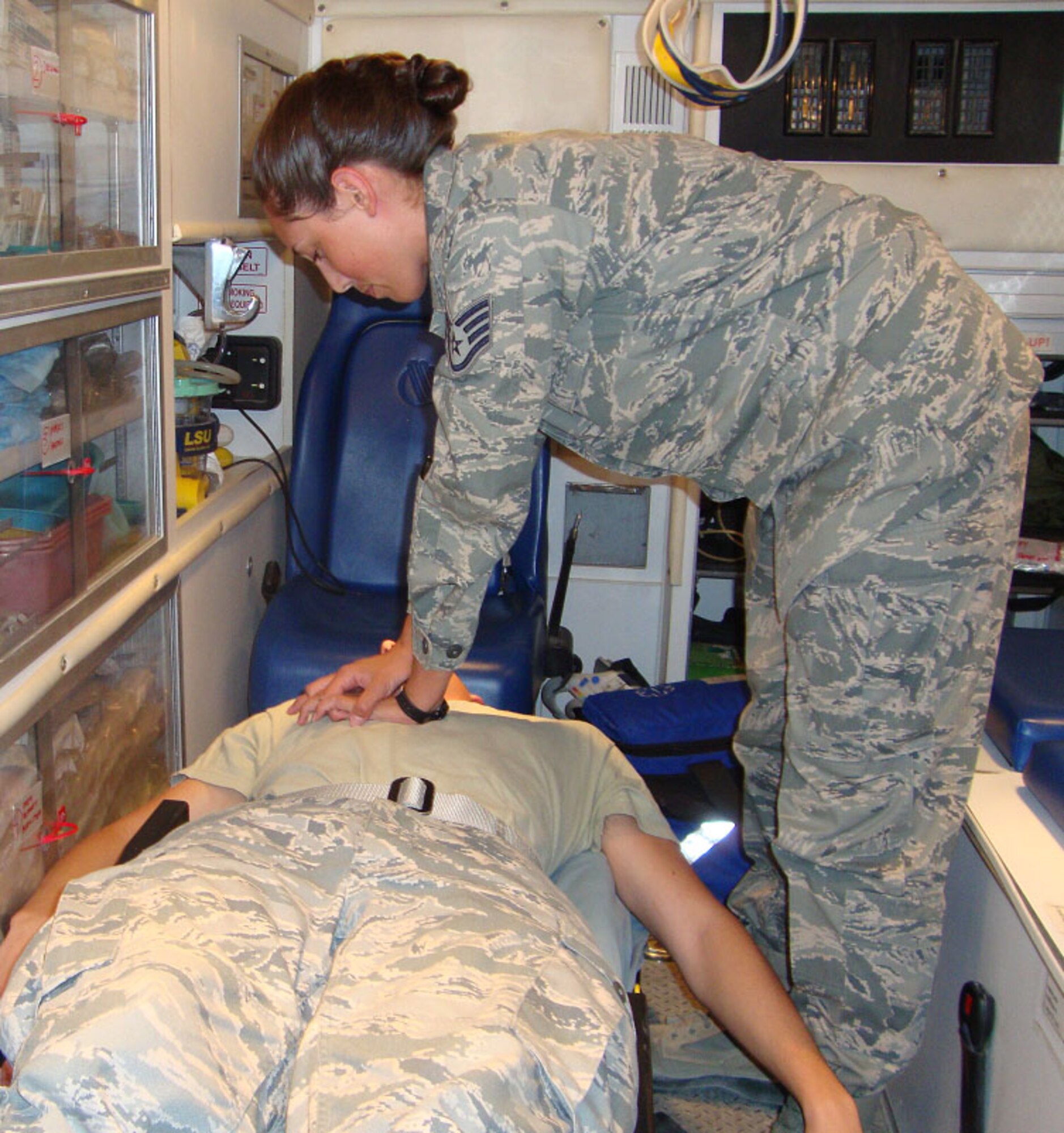 Staff Sgt. Ashley Foshee, 386th Expeditionary Medical Group/Expeditionary Medical Squadron aerospace medical technician, is deployed from the  633rd Medical Group, Langley Air Force Base, VA. (U.S. Air Force courtesy photo)