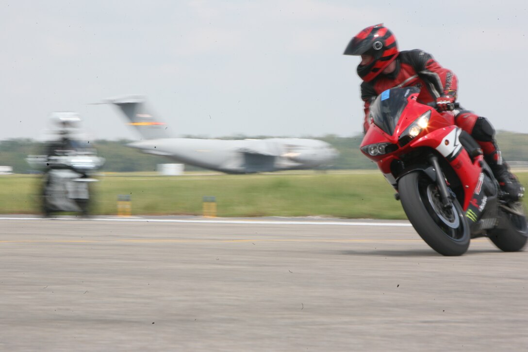 Service members attending the Semper Ride event Sept. 17, were able to practice their riding skills at the airfield here. Semper Ride hosted the event here to train intermediate riders in safe riding techniques.::r::::n::::r::::n::::r::::n::