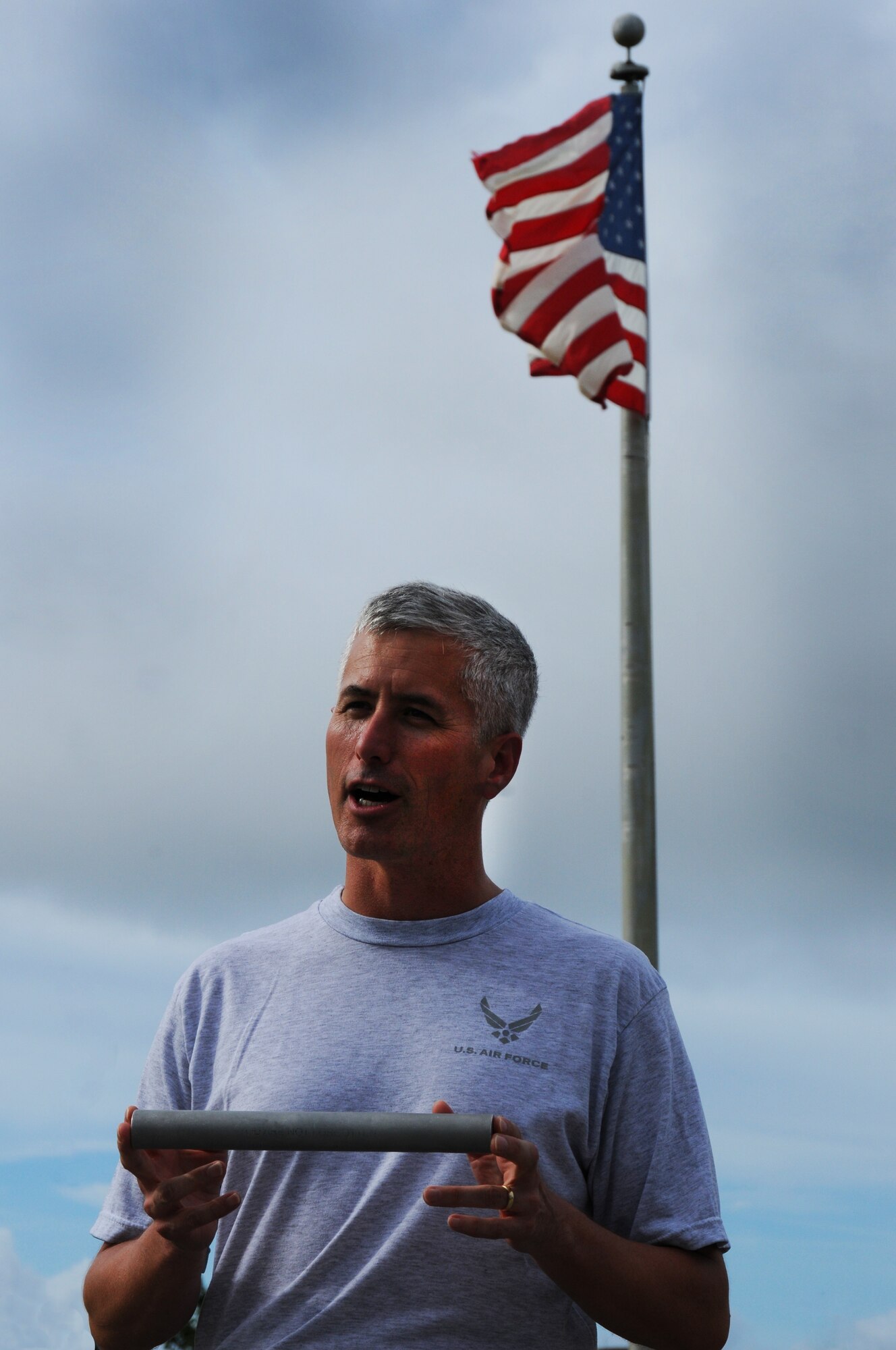 ANDERSEN AIR FORCE BASE, Guam – Col. Donald R. Drechsler, 36th Wing vice commander, makes opening remarks during the Prisoner of War and Missing in Action memorial run here, Sept. 15. The memorial run lasts for 24 hours over a two-day period ending with a closing ceremony in front of 36th Wing headquarters. (U.S. Air Force photo/ Senior Airman Carlin Leslie)