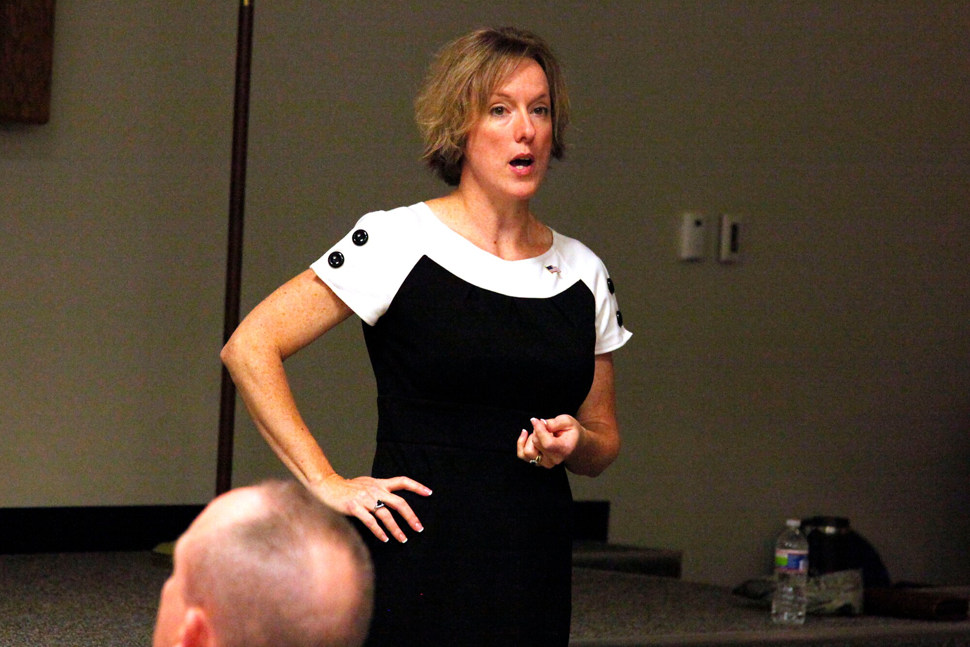 Dr. Mary Bartlett, a Suiciodoligist, briefed the commanders of the 179th Airlift Wing on Sept. 17, 2011, on building resiliency and connecting with their troops. Bartlett has over 16 years of experience as a Suicidologist and works with Air Force and Air National Guard units across the nation. (US Air Force Photo, MSgt Lisa Haun)(Released)