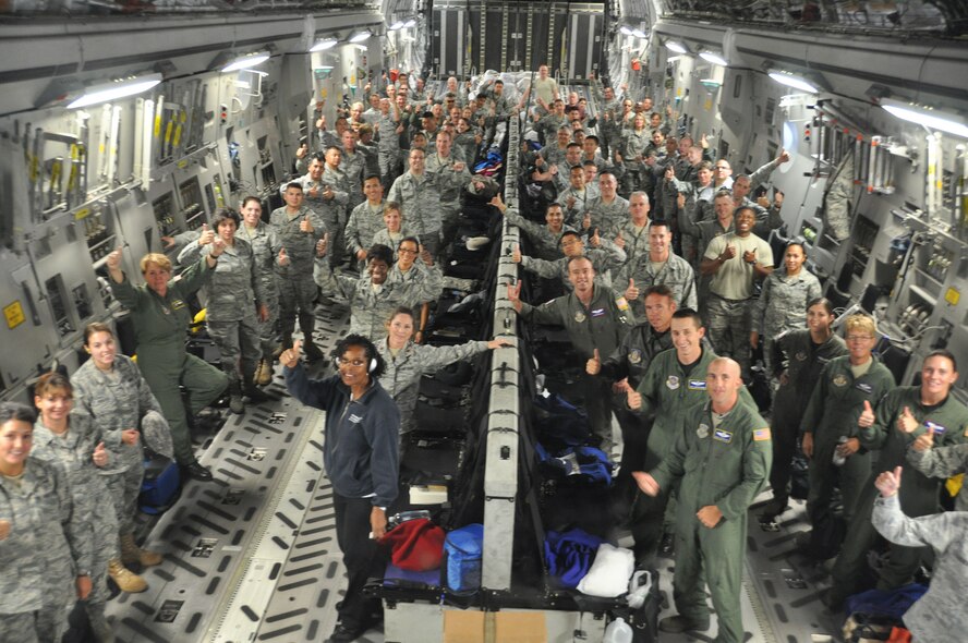 Members of Team March are on their way as they give a thumbs up for their participation in the Air Force Marathon events held at Wright-Patterson AFB, Ohio, Sept. 16-17. (U.S. Air Force  Photo/Tech. Sgt. Joe Davidson)