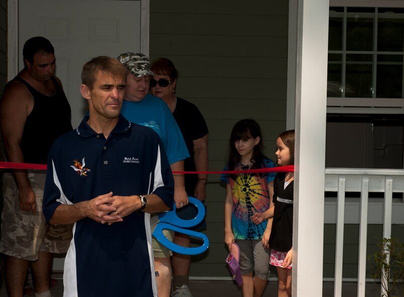 U.S. Air Force Col. Mark Ruse, 23rd Mission Support Group commander, provides remarks about Moody Airmen participated in the 2nd Annual Valdosta-Lowndes County Habitat for Humanity Freedom Build during a ribbon-cutting ceremony in Valdosta, Ga., Sept. 17, 2011. More than one-hundred Airmen from Moody provided support to help build a house from the ground up within a week. (U.S. Air Force photo by Airmen 1st Class Joshua Green/Released)  
