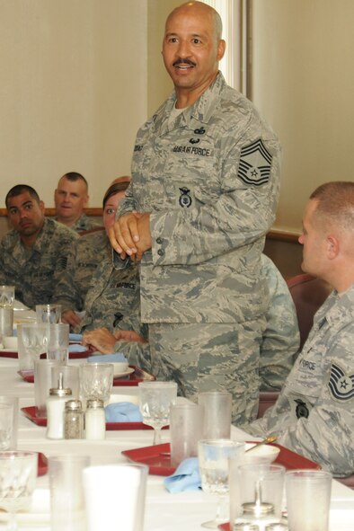 KUNSAN AIR BASE, Republic of Korea -- Chief Master Sgt. Paul Zidack, Security Forces Manager, Headquarters Air Force Security Forces Center, Lackland Air Force Base, Texas, speaks with NCOs from the 8th Security Forces Squadron here Sept. 13. Zidack is the senior enlisted member of this Air Force Field Operating Agency, with over 190 personnel assigned to four geographically separated areas. (U.S. Air Force photo/Senior Airman Brittany Y. Bateman)