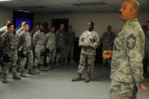 KUNSAN AIR BASE, Republic of Korea -- Chief Master Sgt. Paul Zidack, Security Forces Manager, Headquarters Air Force Security Forces Center, Lackland Air Force Base, Texas, talks to members of the 8th Security Force Squadron here Sept. 13. Zidack is the senior enlisted member of this Air Force Field Operating Agency, with more than 190 personnel assigned to four geographically separated areas. (U.S. Air Force photo/Senior Airman Brittany Y. Bateman)