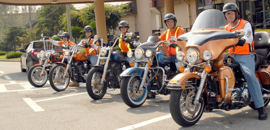 Osan Air Base riders prepare to depart on a 75-mile safety ride Sept. 14. The safety ride reinforces basic riding skills and increases familiarity with local riding conditions, reducing the chances for a motorcycle-related injury or death. (U.S. Air Force photo/Tech. Sgt. Eric Petosky)