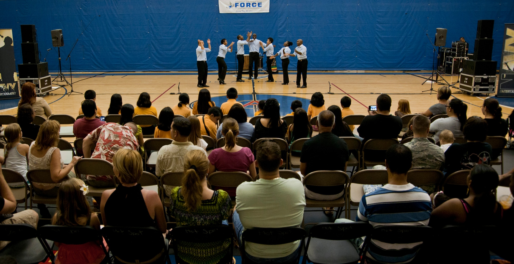 ANDERSEN AIR FORCE BASE, Guam—The Step Afrika dance team performs for military personnel, dependents and local residents at the Coral Reef Fitness Center here, Sep. 15. The group will be traveling to Japan after performing on Guam. (U.S. Air Force photo by Senior Airman Benjamin Wiseman/Released)