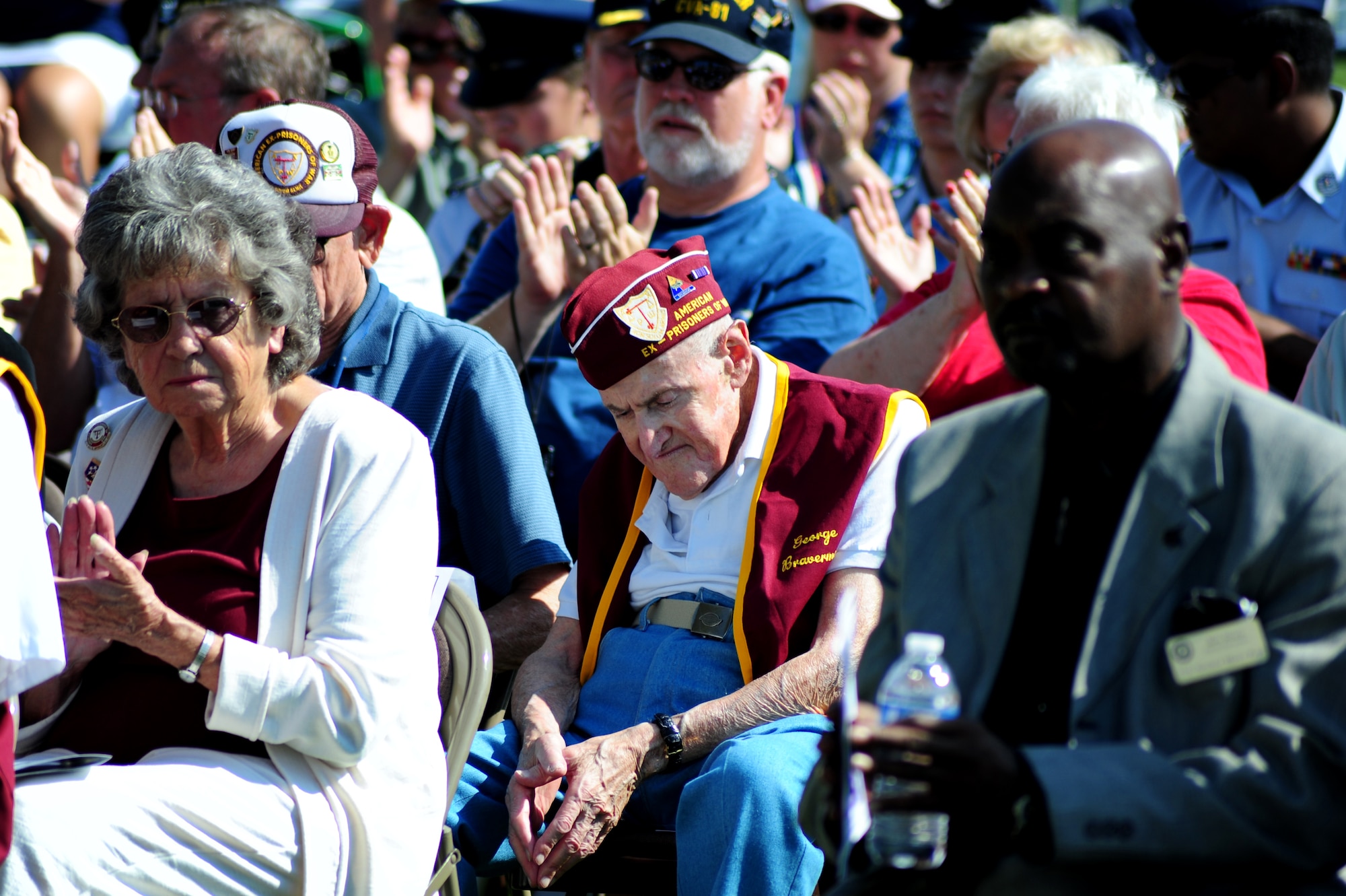 George Brawerman, former U.S. Army combat engineer, was captured in Germany during World War II and held prisoner. Mr. Brawerman and many other prisoners of war and service members missing in action were recognized during the National Prisoner of War/Missing in Action Recognition Day ceremony Sept. 16, 2011, at Nellis Air Force Base, Nev. The National POW/MIA Recognition Day is observed across the nation on the third Friday of September each year. On this day, many Americans take time to remember those who were prisoners of war and those who are missing in action, as well as their families. (U.S. Air Force photo by Staff Sgt. William P. Coleman/Released)
