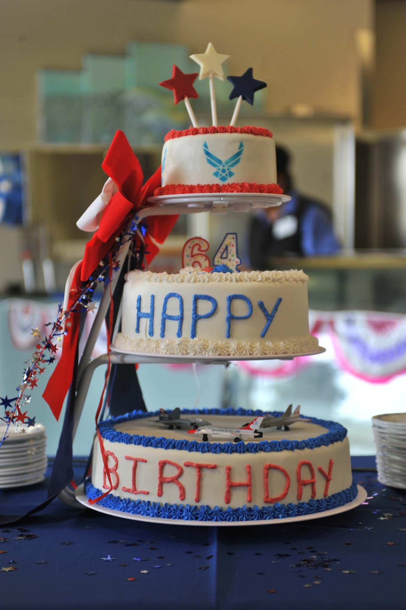 Airmen from the 1st Special Operations Force Support Squadron baked a special commemorative cake to mark the 64th birthday of the Air Force at the Riptide Dining Facility at Hurlburt Field, Fla., Sept. 19, 2011. The cake was made from scratch by the 1st Special Operations Force Support Squadron Airmen. (U.S. Air Force Photo/Airman 1st Class Hayden K. Hyatt/ Released)