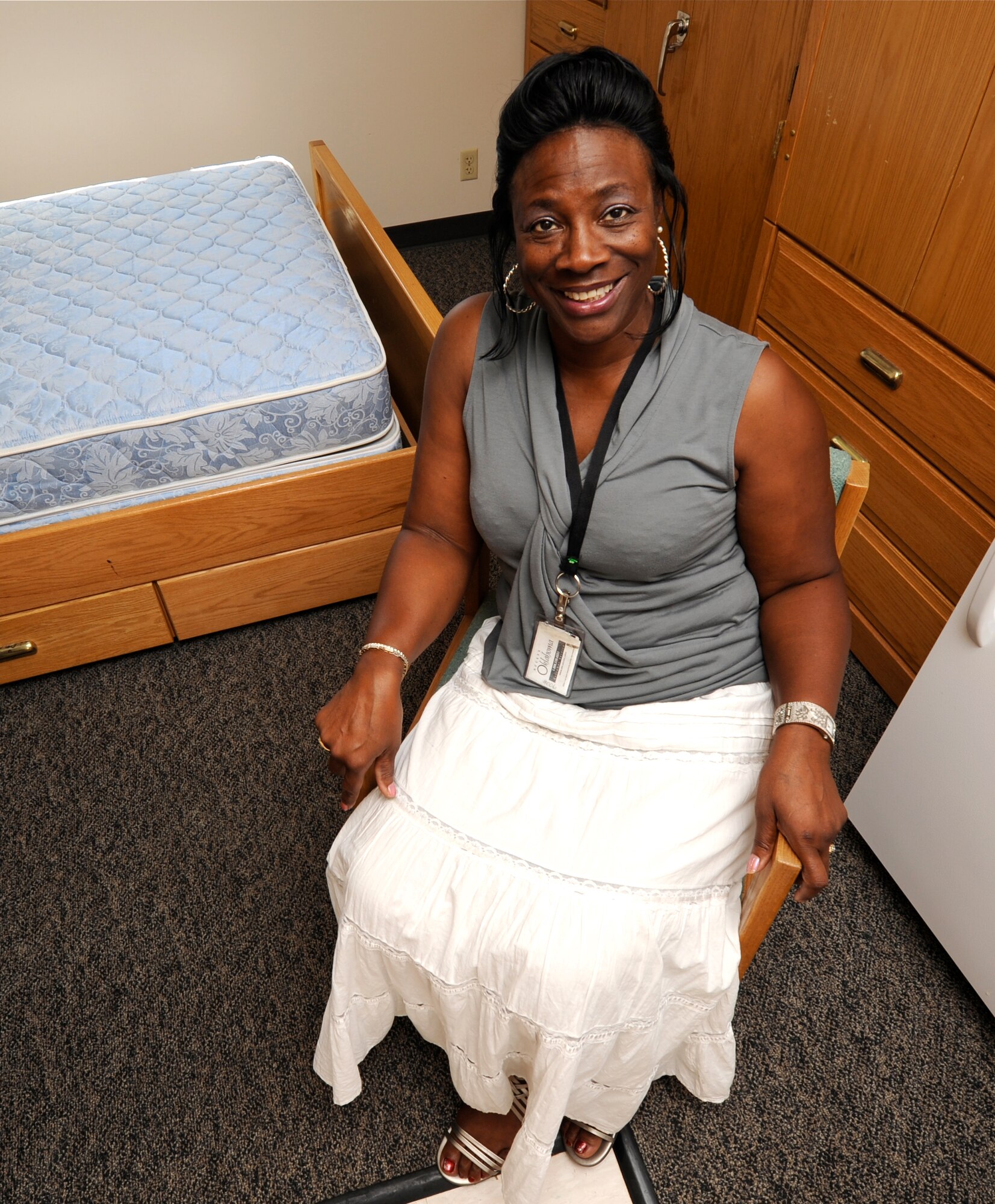 Angela Bobb, Vance’s enlisted-dormitory manager since 1998, keeps the dorm rooms in outstanding condition for her “children.” (U.S. Air Force photo/ Staff Sgt. James Bolinger)