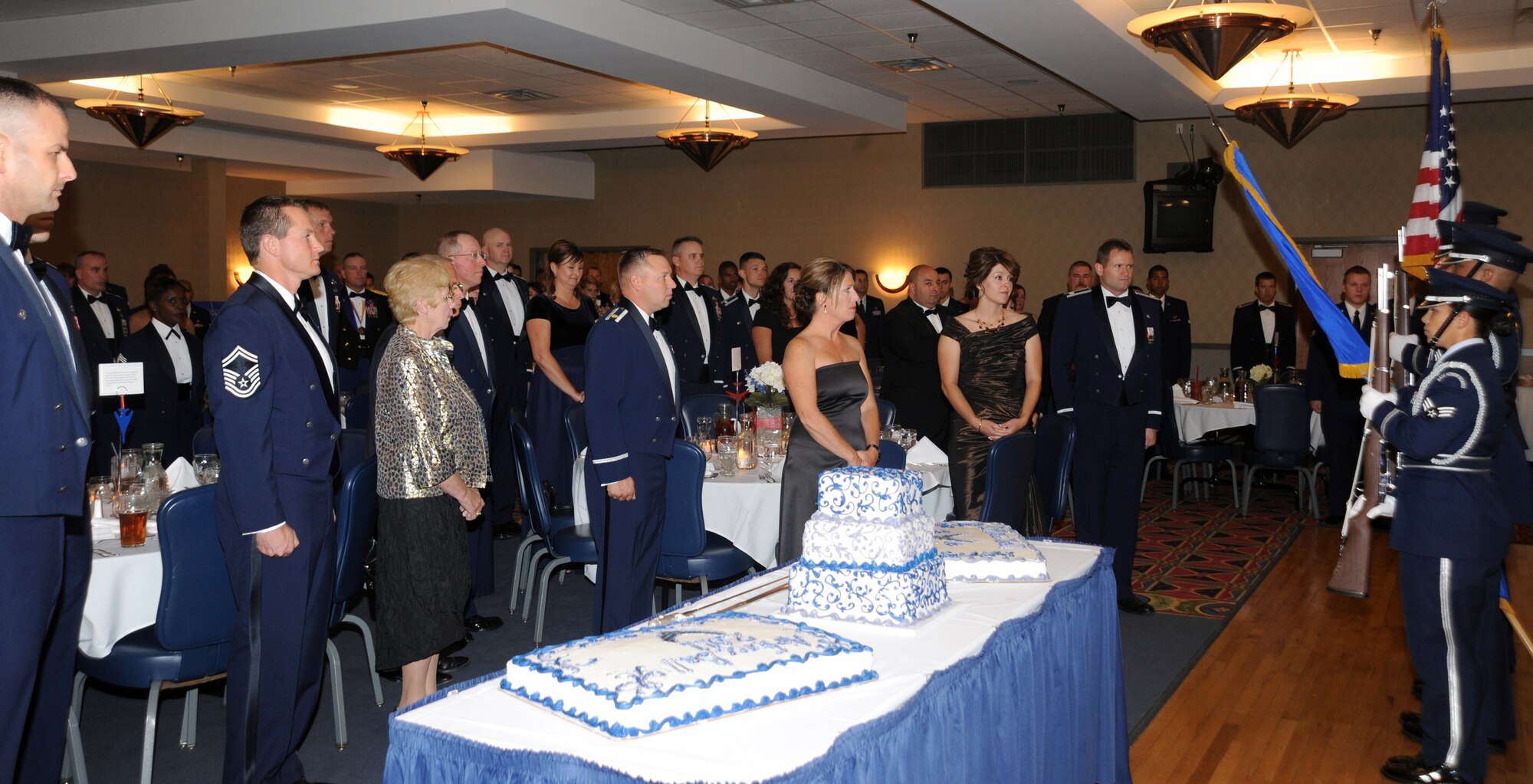 Air Force members and supporters of the 319th Air Base Wing attend the Grand Forks Air Force Ball Sept. 17, 2011. The ball is an annual Air Force-wide tradition to celebrate the heritage and history of the service's birthday.  (U.S. Air Force photo by Senior Airman Amber E. Bennett) 