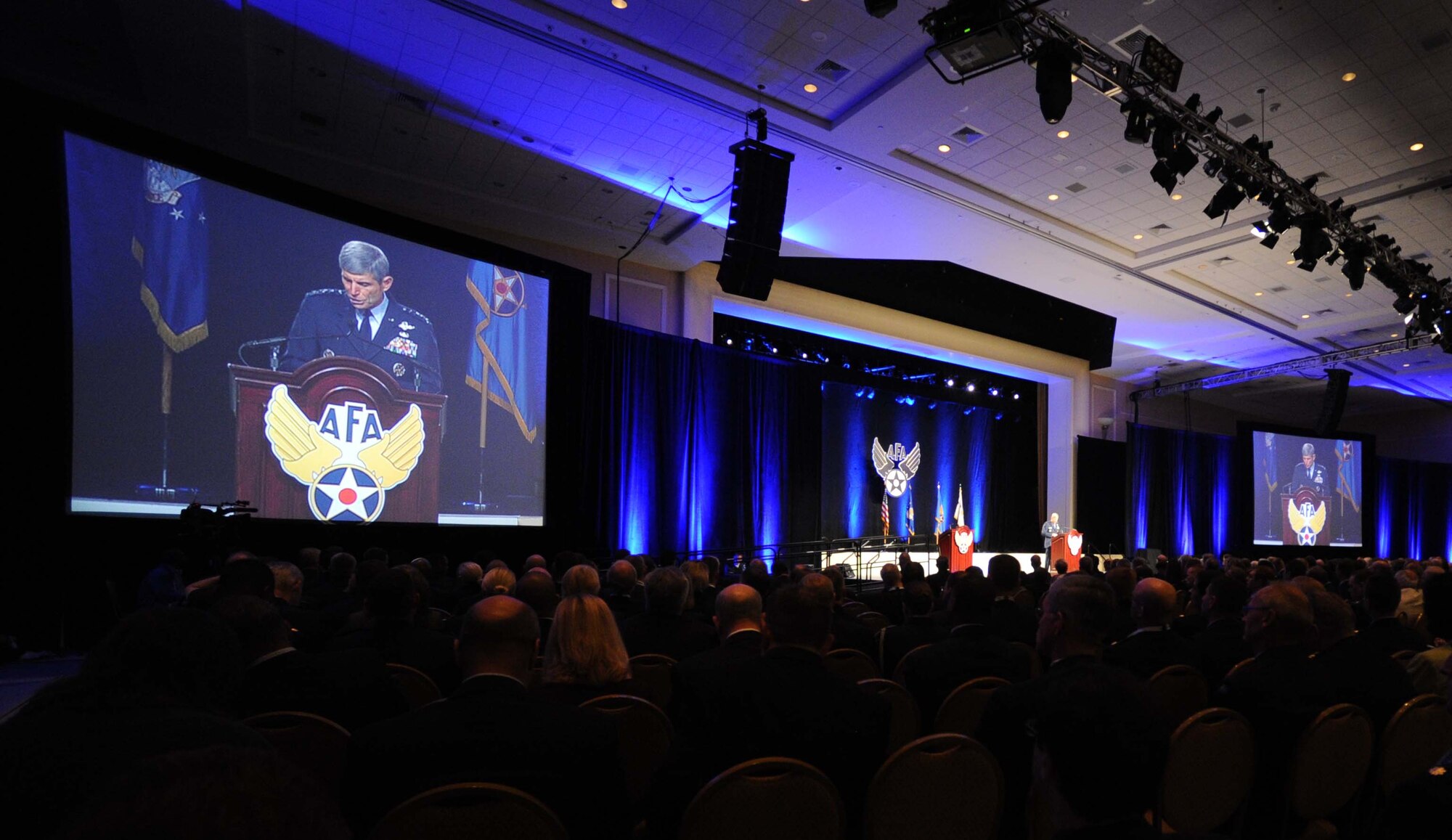 Air Force Chief of Staff Gen. Norton Schwartz speaks to attendees Sept. 20, 2011, at the Air Force Association's 2011 Air & Space Conference and Technology Exposition at National Harbor, Md. Schwartz said Air Force leaders are focused on managing potential budget constraints so the service can continue to provide its unique contributions to national security. (U.S. Air Force photo/Airman 1st Class Melissa Goslin)