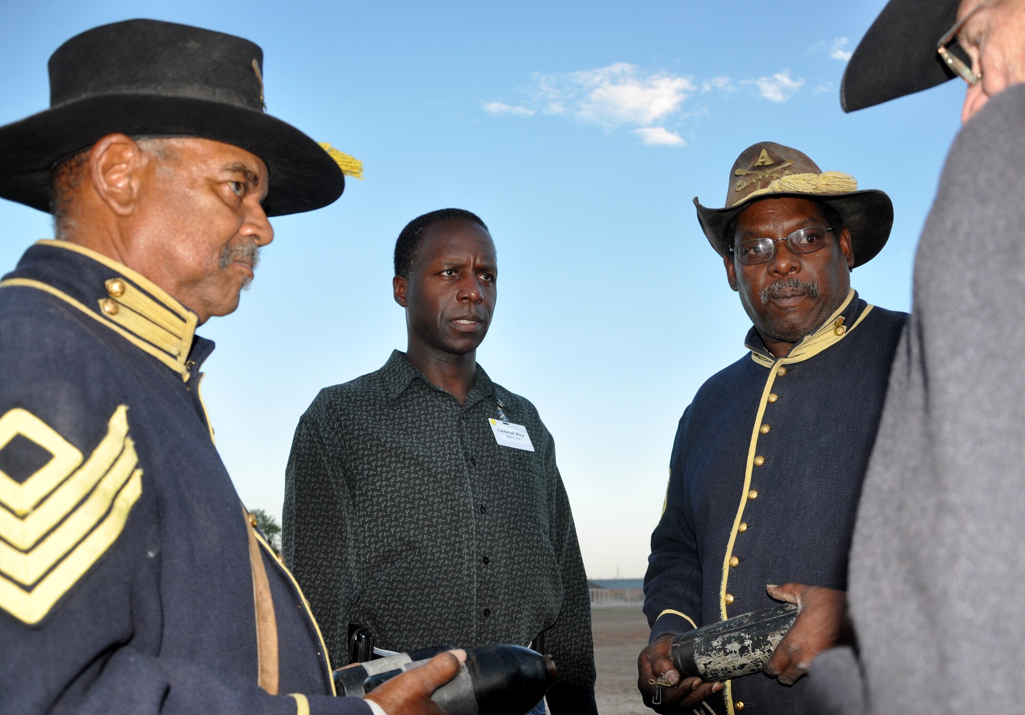 SAN ANGELO, Texas -- Gen. Edward Rice, Commander of Air Education and Training Command, speaks to Buffalo Soldier re-enactors at historic Fort Concho during his visit to Goodfellow Air Force Base Sept. 14-15. (U.S. Air Force photo/Kent Cummins)