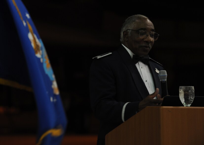 Retired Col. Richard Toliver, guest speaker, talks about the accomplishments of the Air Force Sept. 17, 2011 during the Air Force Ball at Dyess Air Force Base, Texas. The Air Force was established on September 18, 1947 when President Harry Truman signed the National Security Act of 1947. (U.S. Air Force photo by Airman 1st Class Jonathan Stefanko/ Released)