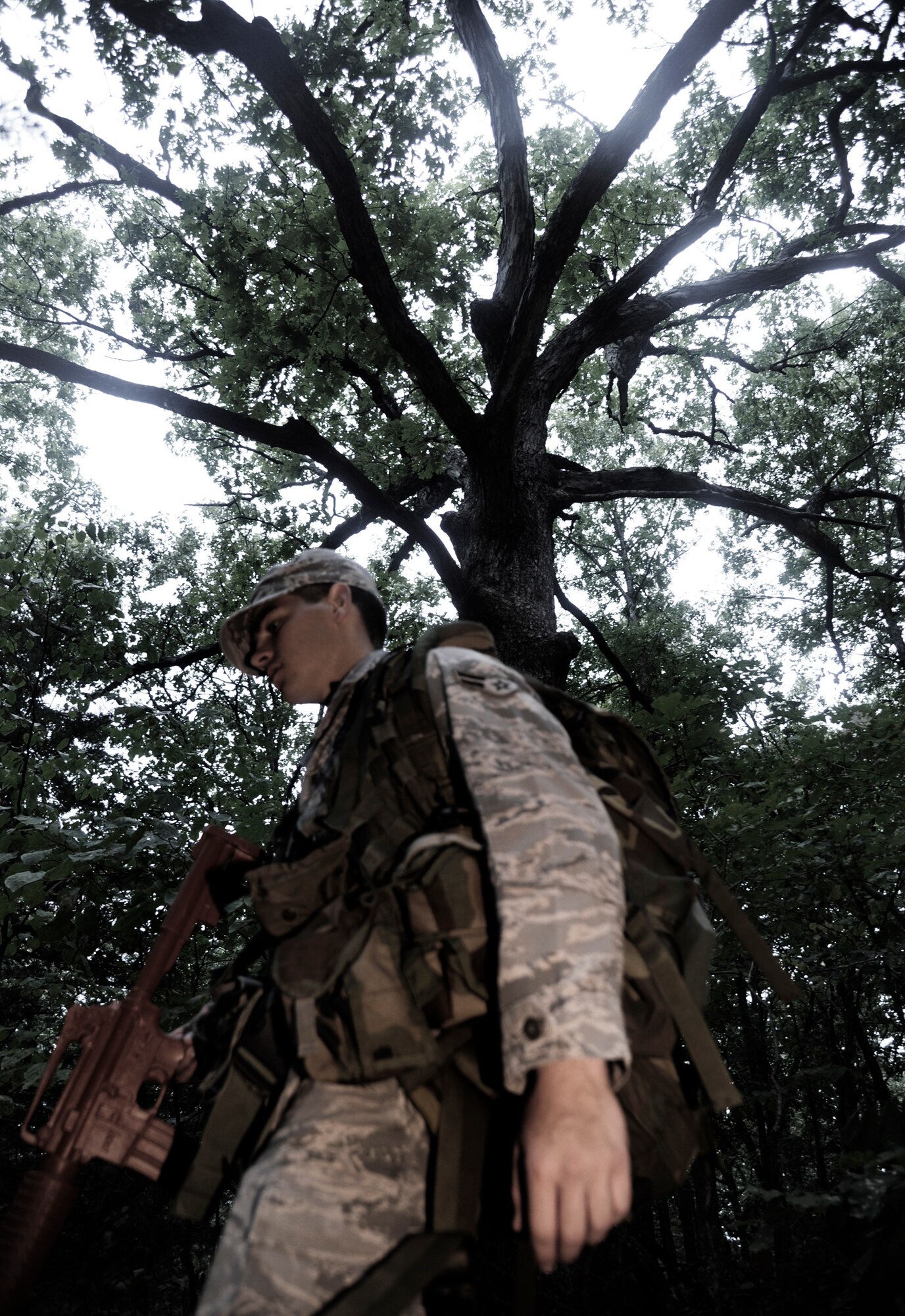 KNOB KNOSTER, Mo. - Airman 1st Class Andrew Timler, 509th Security Forces Squadron member, trains on land navigation Sept. 16, to prepare for the Air Force Pre-Ranger Course. Timler is one four 509 SFS members training for the opportunity to represent his squadron at the course. (U.S. Air Force photo by Senior Airman Cody H. Ramirez)
