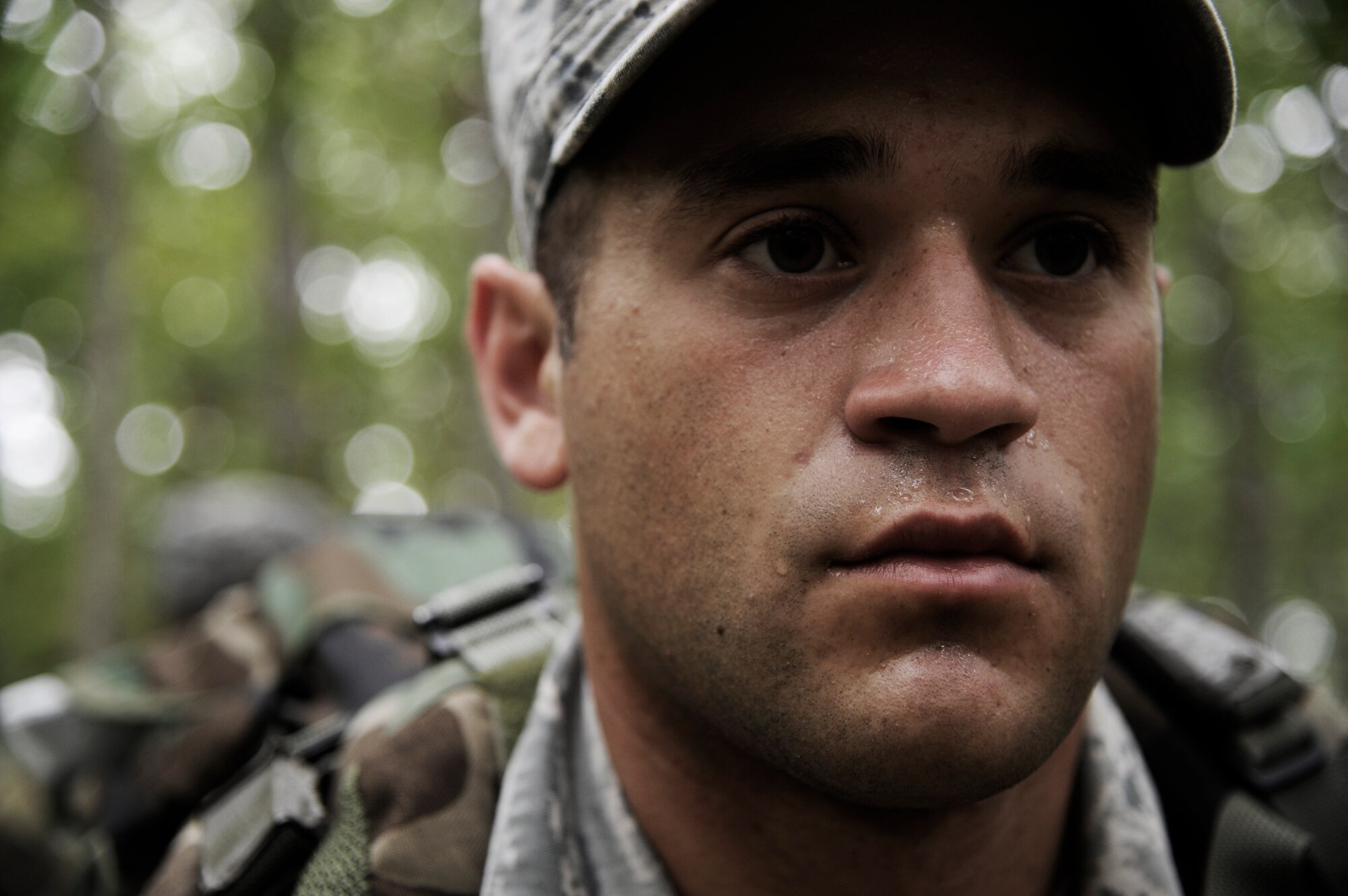 KNOB KNOSTER, Mo. - Airman 1st Class Andrew Shoemaker, 509th Security Forces Squadron patrolman, scans the area during land navigation training Sept. 16. Shoemaker is one of few from the the 509th SFS that is training for the Air Force Pre-Ranger Course. Of those training, one will be sent from Whiteman AFB. (U.S. Air Force photo by Senior Airman Cody H. Ramirez)

