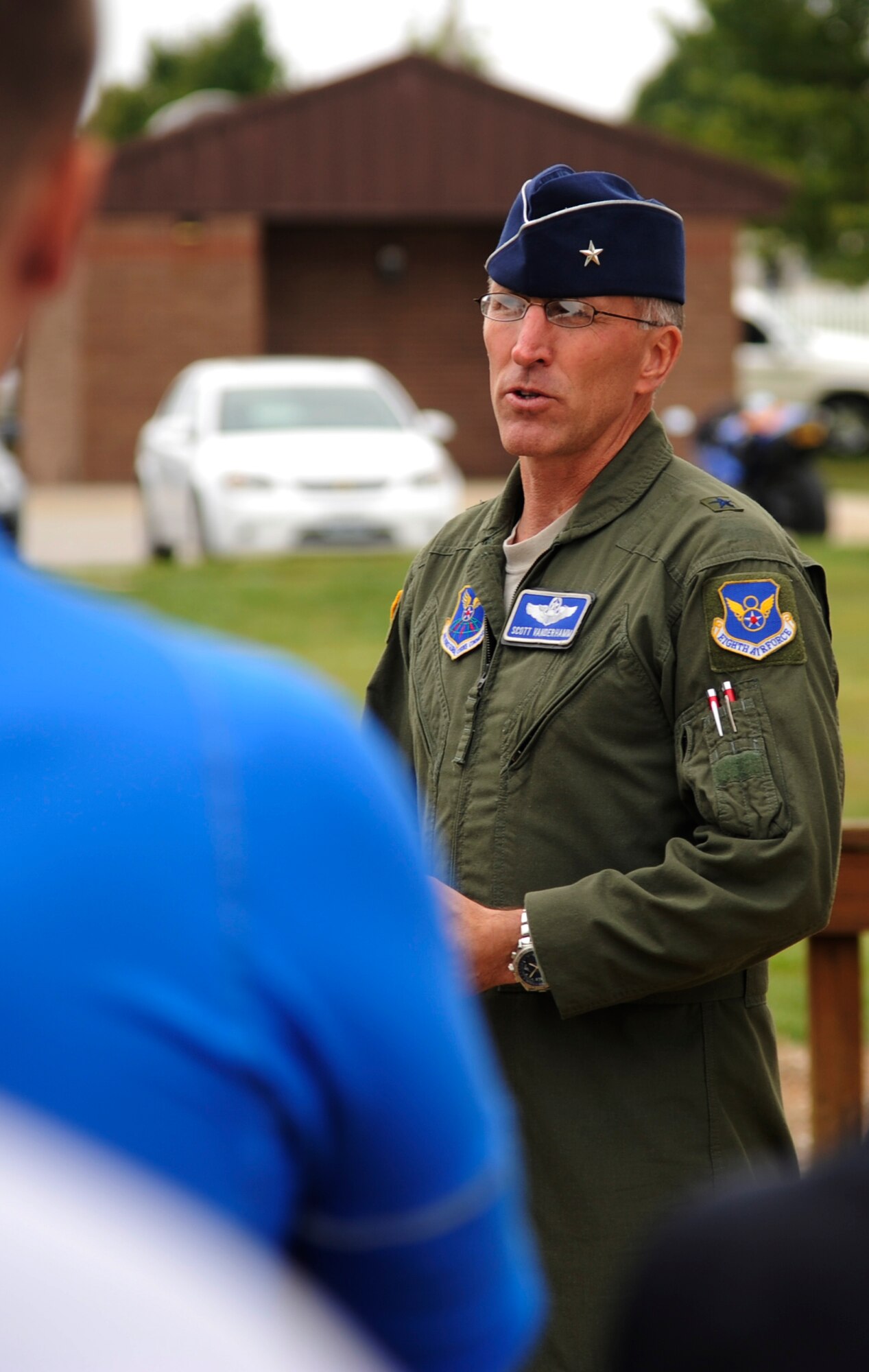 WHITEMAN AIR FORCE BASE, Mo. - Brig. Gen. Scott Vander Hamm, 509th Bomb Wing commander, speaks at the opening ceremony of the POW/MIA run Sept. 15. The run recognizes and shows respect to those who have been captured or gone missing during American military conflicts. (U.S. Air Force photo by Senior Airman Cody H. Ramirez) 