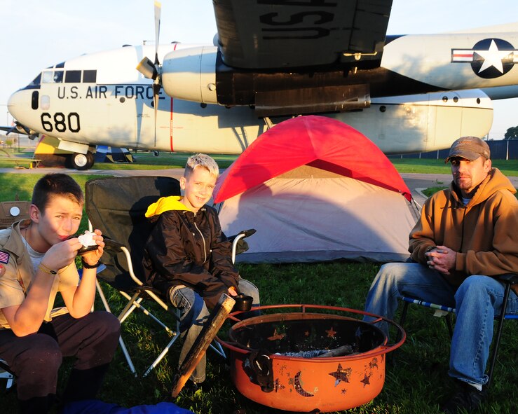 Boy Scouts and their troop leaders from troop 175 Erie, Pennsylvania and troop 28, Medina, New York spend a night outdoors at the Niagara Falls Air Reserve Station, New York.  The scouts combined a camping exercise with a visit to the airshow on the September 11th weekend.  For some of the scouts this was their first camping exercise and air show, but all were thrilled by the events during the weekend according to scout leaders. (U.S. Air Force photo by Peter Borys)