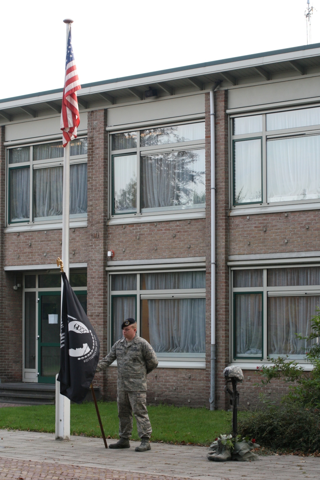 VOLKEL AIR BASE, Netherlands -- Airmen from the 703rd Munitions Support Squadron runs in formation here Sept. 16 to commemorate POW/MIA Day. The squadron also held a memorial ceremony to remember and honor those who were captured as POWs and those missing in action. (U.S. Air Force photo/Senior Airman Raymond Duesbury)