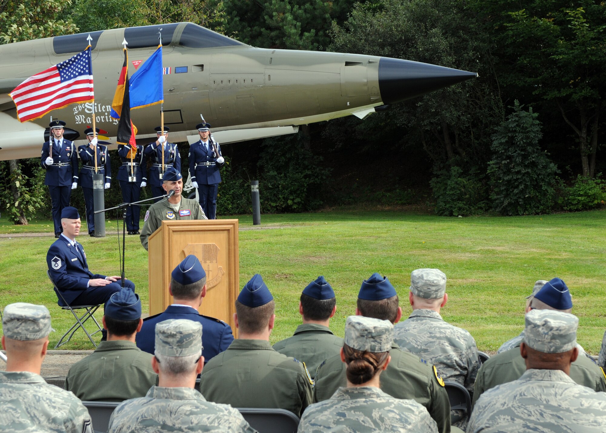 SPANGDAHLEM AIR BASE, Germany – Col. David Julazadeh, 52nd Fighter Wing vice commander, speaks during the POW/MIA ceremony at the air park here Sept. 16. The ceremony is held every year to remember those who have served and been taken prisoner or have been listed as missing in action. (U.S. Air Force photo/Senior Airman Christopher Toon) 