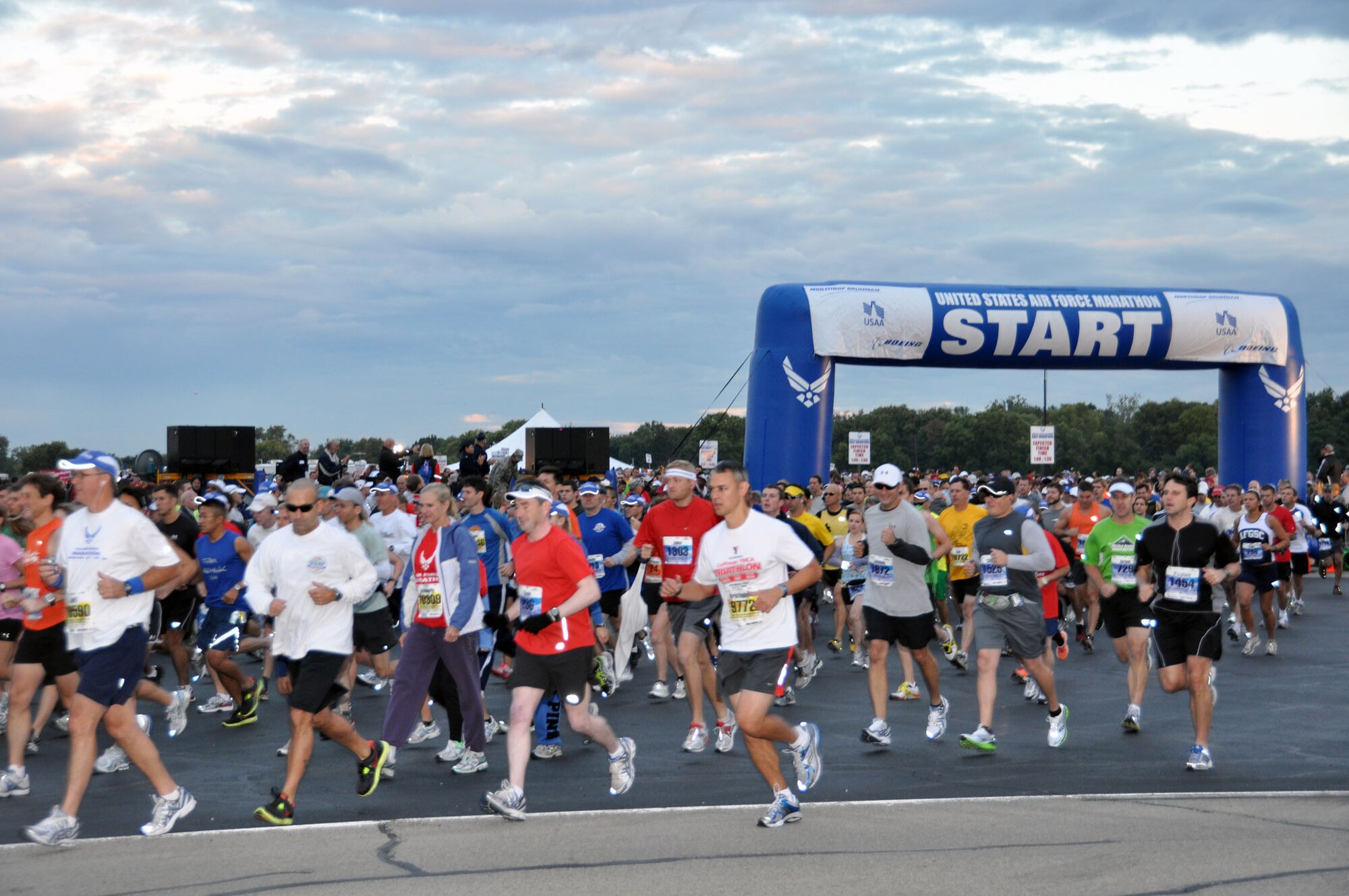 The 15th annual Air Force Marathon and 10K events are under way as the first of 13,000 runners cross the starting line to begin their individual events. This year's event included runners from all 50 states and 15 countries. 45 runners had previously run the other 14 annual marathon events. The marathon was held on and around Wright-Patterson AFB, Ohio, Sept. 17. (U.S. Air Force Photo/Tech. Sgt. Joe Davidson)