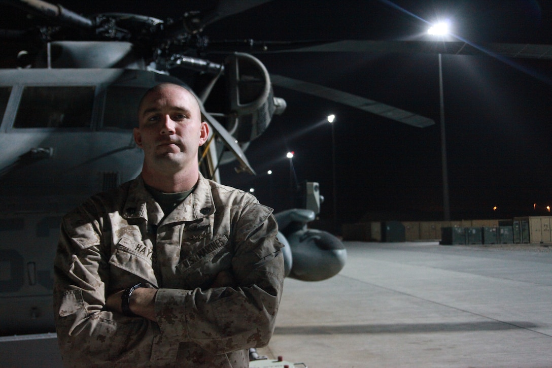 Sgt. James L. Hayes III is an administrative specialist and aerial observer with Marine Heavy Helicopter Squadron 464, currently deployed to Camp Bastion, Afghanistan. “The hardest part of this [deployment] is not being with my kids as much as I want, but I know what I’m doing is making it easier for them to sleep at night,” Hayes said. “On bad days I’ll look at the pictures of my kids or at the drawings they’ve sent me. I’ll just remember everything is normal.”