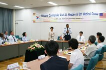 IKSAN, Republic of Korea -- Col Alvis Headen, 8th Medical Group commander, talks with the executive staff of Wonkwang University Hospital here Sept. 2 about the importance of continuing to build a long-lasting partnership between them and the Wolf Pack. (Courtesy photo)