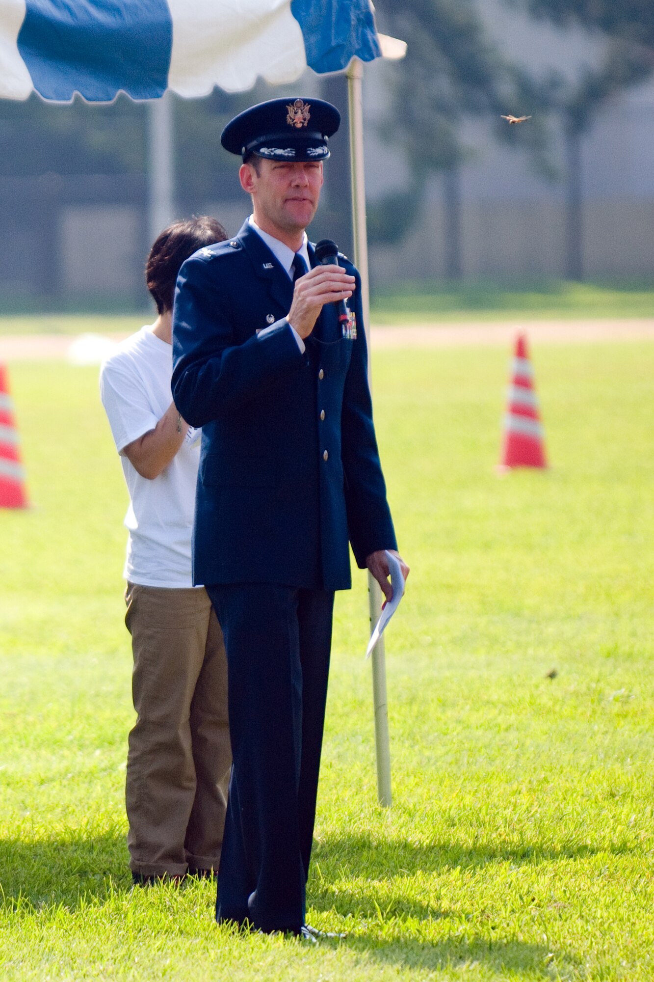 YOKOTA AIR BASE, Japan -- Col. Todd Freece, 374th Mission Support Group commander, gives the opening remarks at the 2011 Special Olympics at Yokota Air Base, Japan, Sept. 10, 2011. This is the 32nd year Yokota has hosted a Special Olympics event. (U.S. Air Force photo/Airman 1st Class Krystal M. Garrett)