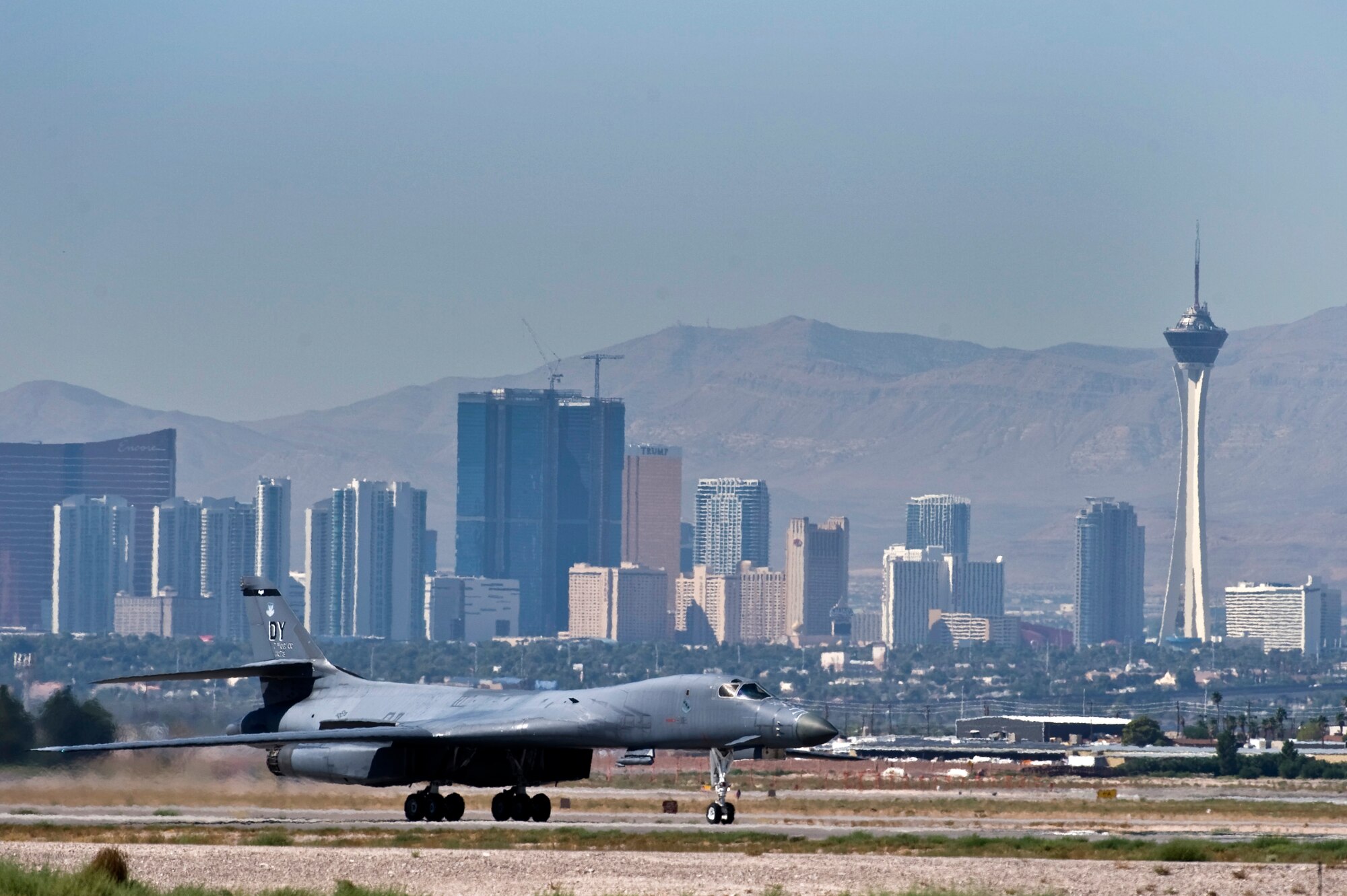 A U.S. Air Force B-1B Lancer from Dyess Air Force Base, Texas, taxi's in after a training mission during Green Flag-West 11-10 Sept. 20, 2011, at Nellis AFB, Nev. Green Flag-West provides a realistic close-air support training environment for forces preparing to support worldwide combat operations.(U.S. Air Force photo by Senior Airman Brett Clashman/Released)
