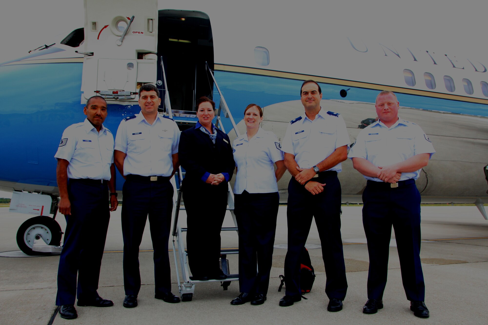 From left, Tech. Sgt. Patrick Alvarado, Lt. Col. Rick Eccher, Tech. Sgts. Danielle Sloan and April Tarbill, Lt. Col. Scott Hanken and Staff Sgt. Joe Wienhold.  