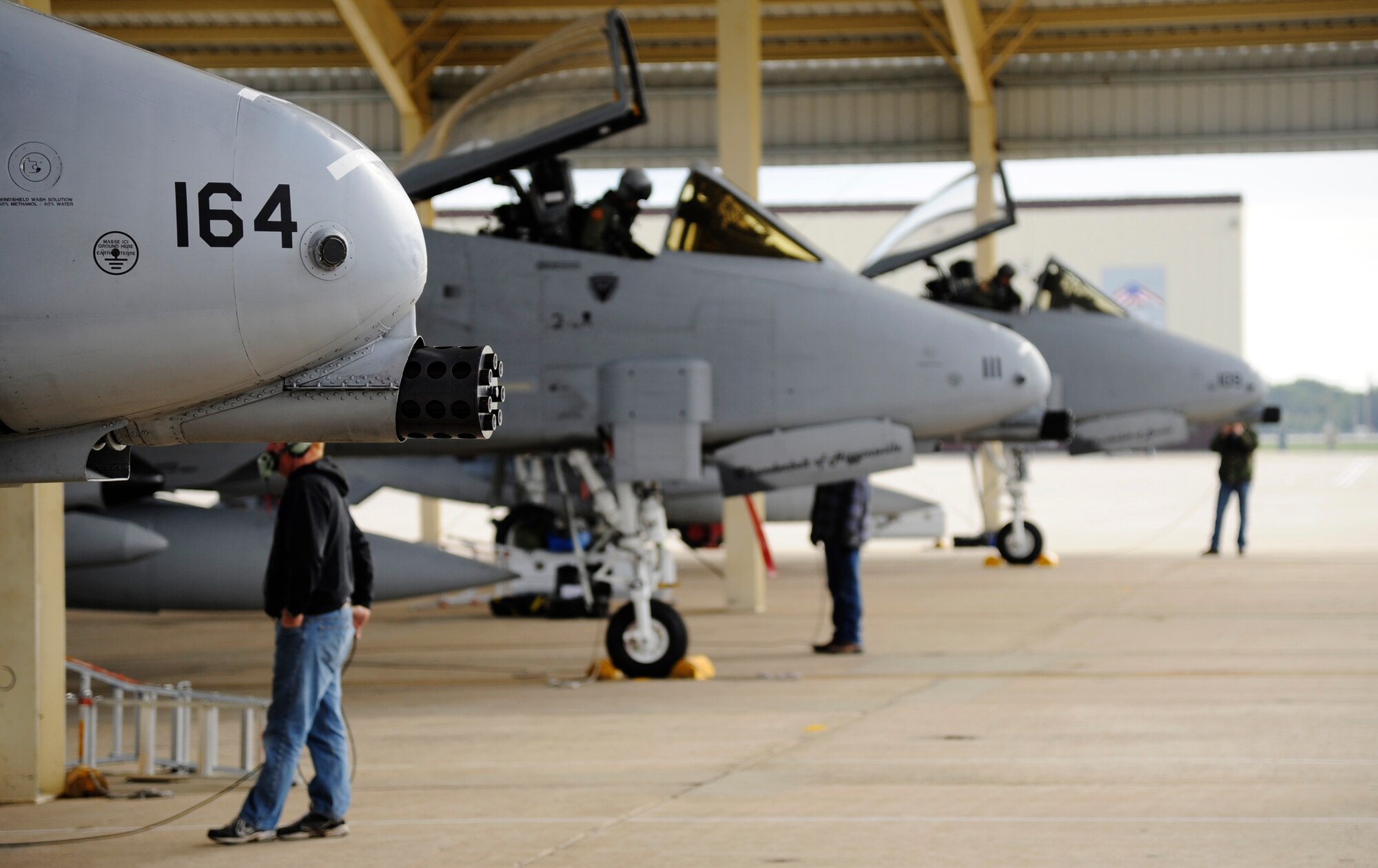 WHITEMAN AIR FORCE BASE, Mo. - 442nd Aircraft Maintenance crew chiefs check their aircraft before they take off for Selfridge Air National Guard Base, Mich. Sept. 21 to support the base while its members are deployed to a forward operating base in Afghanistan. Approximately 20 maintainers from the 442nd Fighter Wing deployed to Afghanistan in September for a six-month deployment where they will support the Michigan Air National Guard through aircraft maintenance and operations. Nearly 300 more reservists from the 442nd FW are scheduled to deploy to the area of responsibility in January 2012. (U.S. Air Force photo by Senior Airman Cody H. Ramirez)