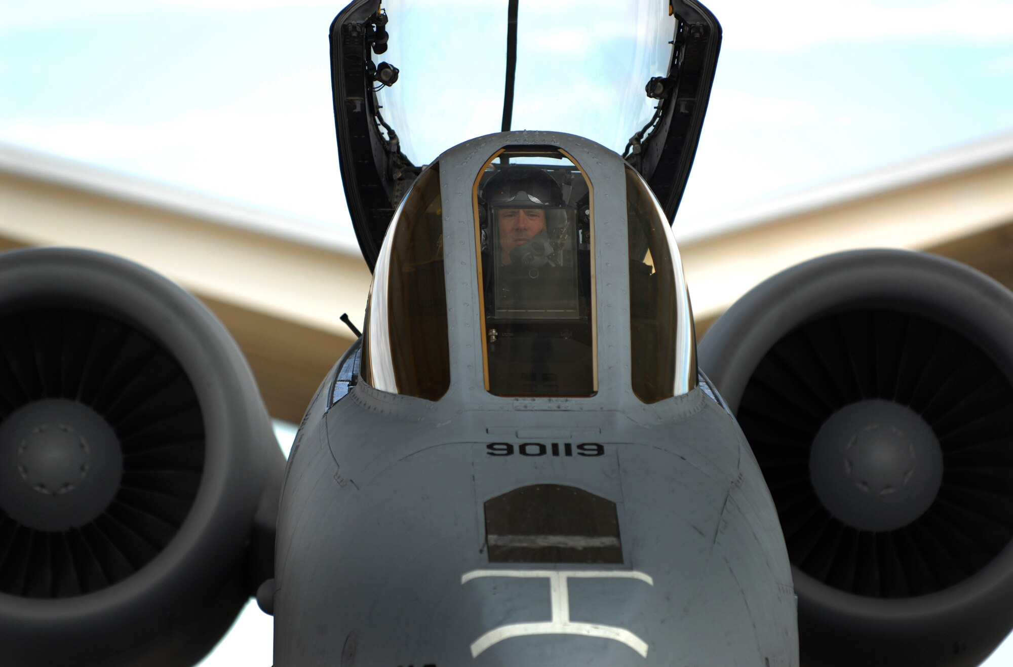 WHITEMAN AIR FORCE BASE, Mo. - Lt. Col. John Marks, 303rd Fighter Squadron A-10 Thunderbolt II pilot, conducts an engine check on his aircraft here Sept. 21 before flying to Selfridge Air National Guard Base, Mich., to support the base while its members are deployed to a forward operating base in Afghanistan. Approximately 20 maintainers from the 442nd Fighter Wing deployed to Afghanistan in September for a six-month deployment where they will support the Michigan Air National Guard through aircraft maintenance and operations. Nearly 300 more reservists from the 442nd FW are scheduled to deploy to the area of responsibility in January 2012. (U.S. Air Force photo by Senior Airman Cody H. Ramirez)