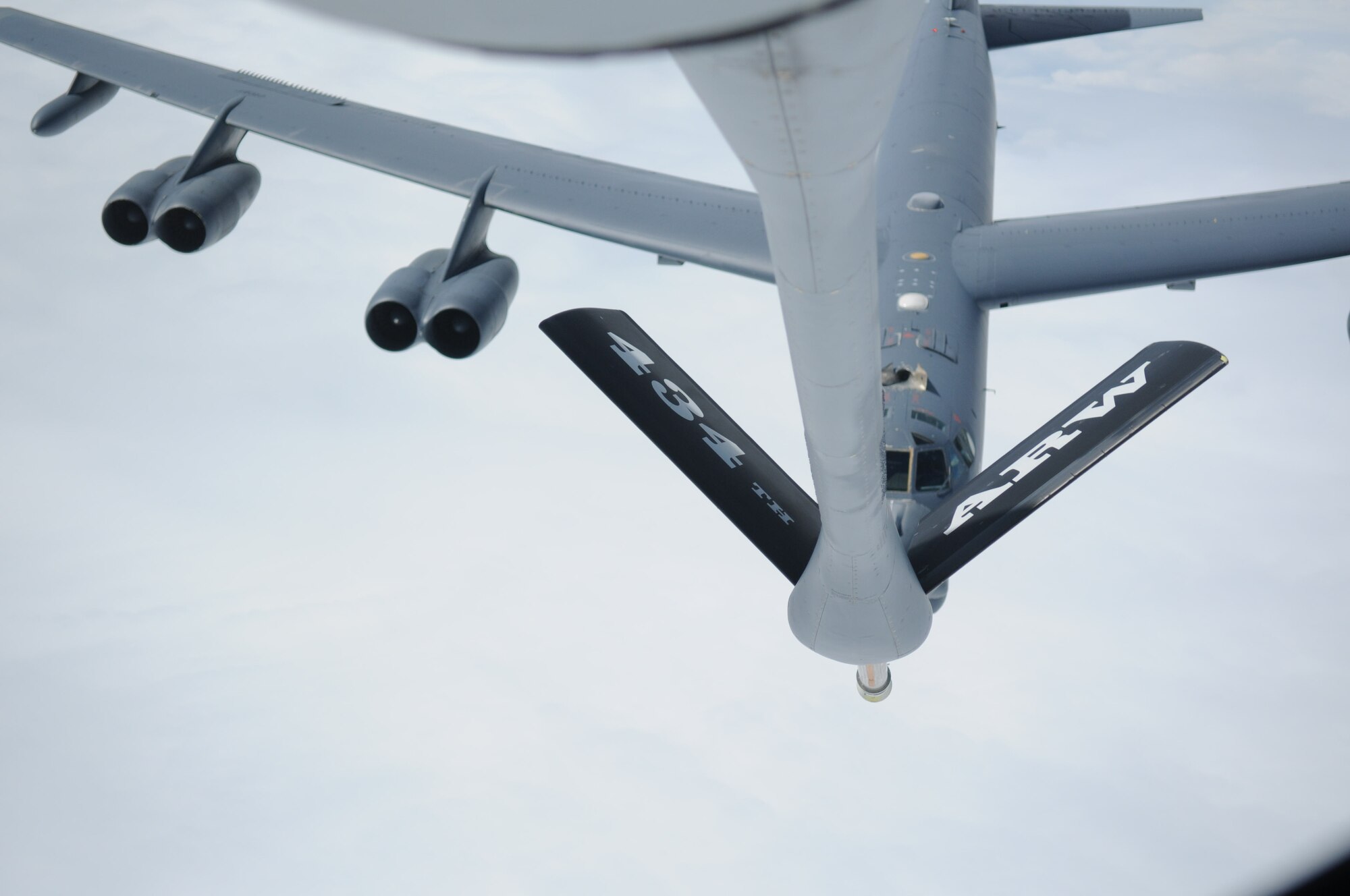 GRISSOM AIR RESERVE BASE, Ind. -- A B-52 Stratofortress from the 93rd Bomb Squadron at Barksdale Air Force Base, La., approaches the boom of a KC-135R Stratotanker from the 434th Air Refueling Wing during a refueling mission Sept. 14. The refueling mission gave crew from both aircraft training and experience in aerial refueling, which keeps them ready for any mission around the world. (U.S. Air Force photo/Senior Airman Jami K. Lancette) 