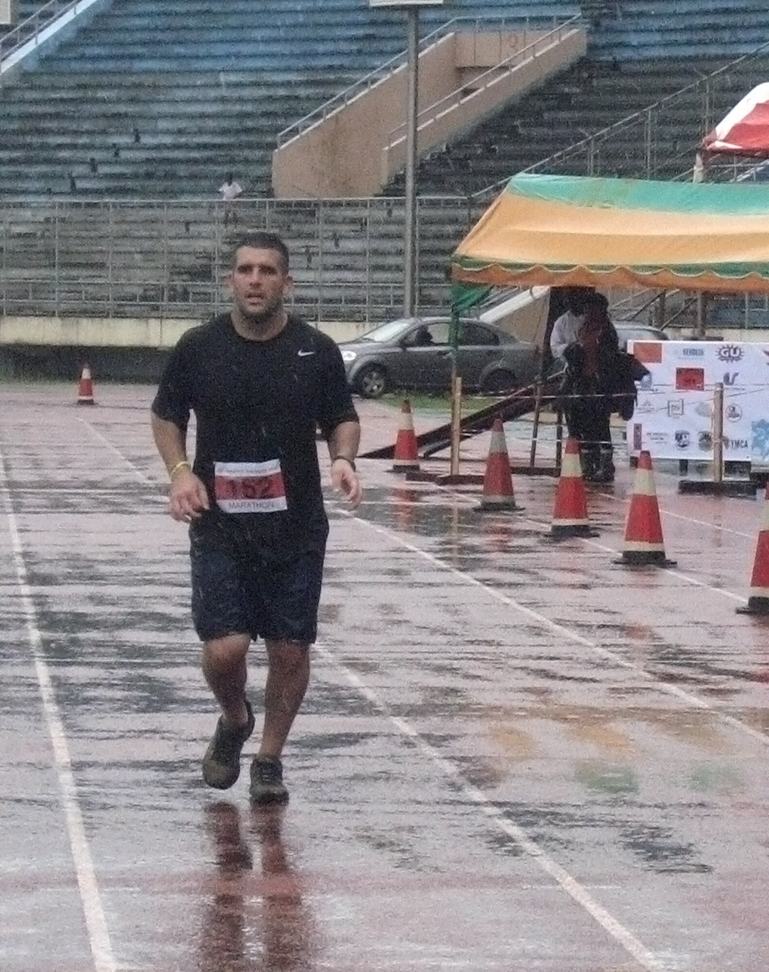 Staff Sgt. Mauricio Pasquale, 633rd Medical Operations Squadron medical technician, finishes the first Liberian Marathon Aug. 28, 2011, with a time of 5 hours, 13 minutes. Pasquale is deployed to West Africa as part of Operation Onward Liberty. (Courtesy photo)