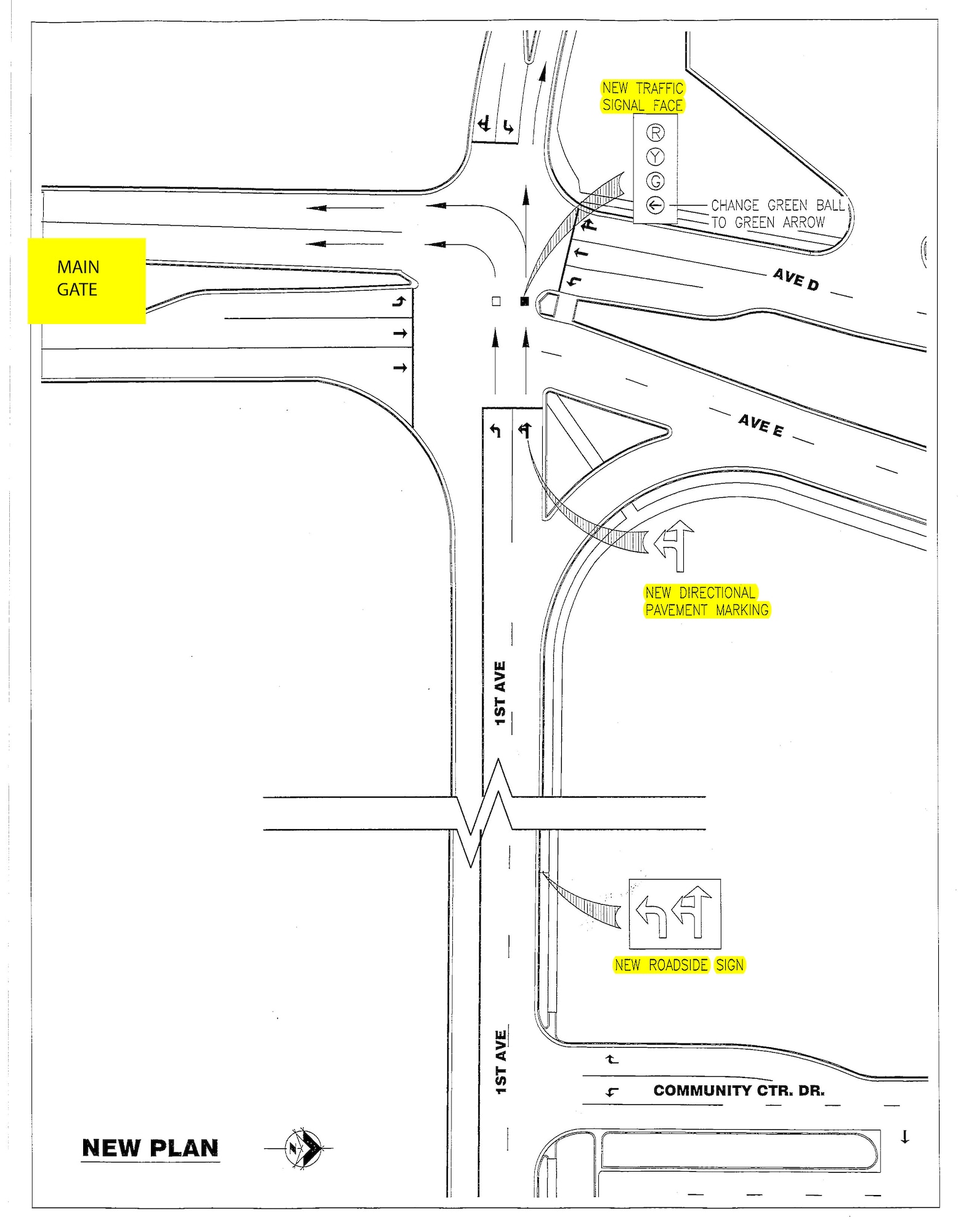 Sheppard Air Force Base Civil Engineering will be changing the traffic pattern at the Main Gate traffic signal Sept. 28 and ask that all base personnel be vigilant when driving in the area as people become accustomed to the new traffic pattern.