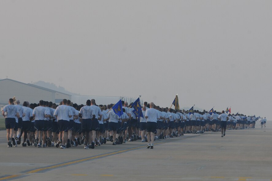 KUNSAN AIR BASE, Republic of Korea -- Members of the Wolf Pack participate in the warrior run here Sept. 16. The warrior run was one event held to remember the prisoners of warrior and missing in action servicemembers because they are never forgotten. (U.S. Air Force photo/Senior Airman Brittany Y. Bateman)